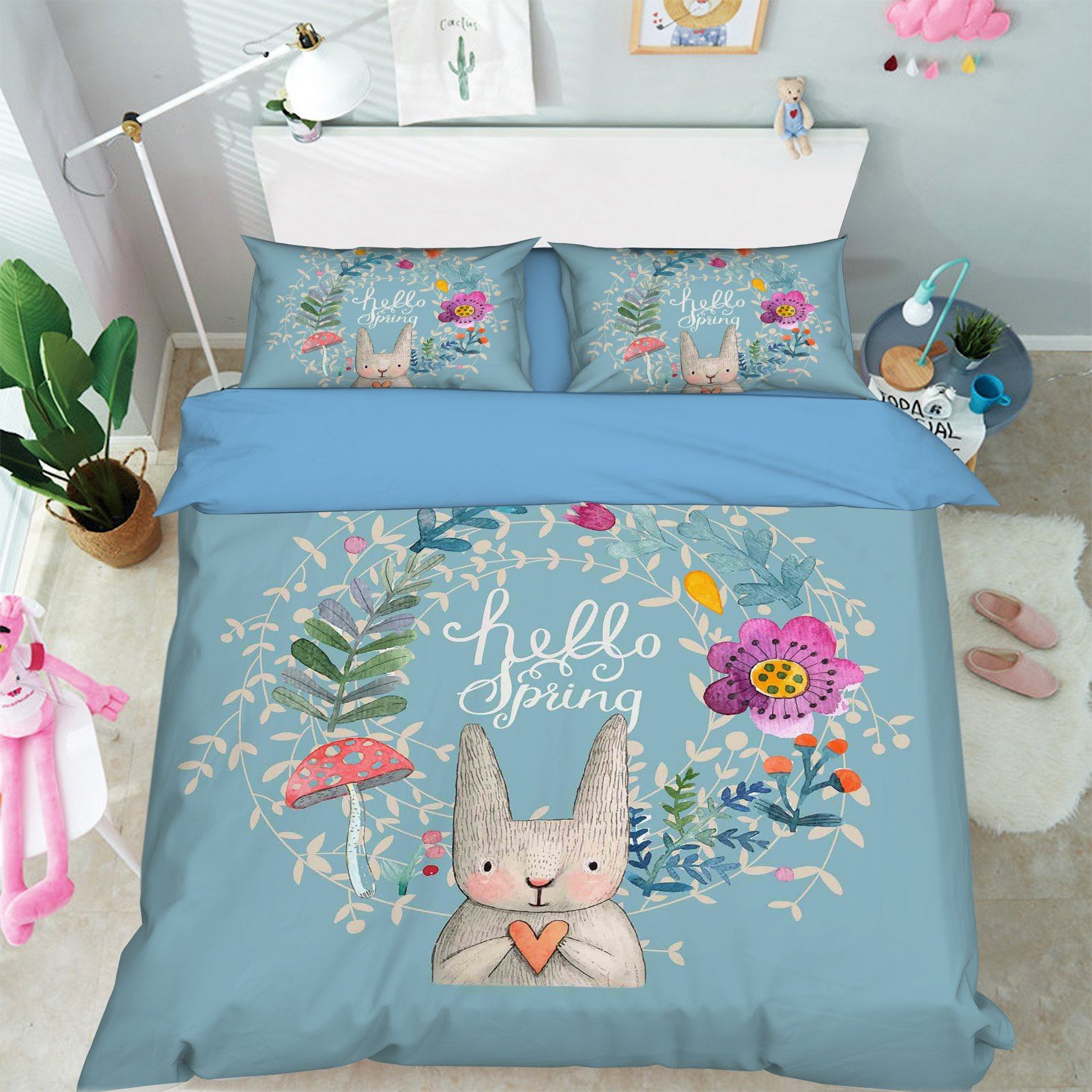 3D Rabbit Love 029 Bed Pillowcases Quilt Wallpaper AJ Wallpaper 