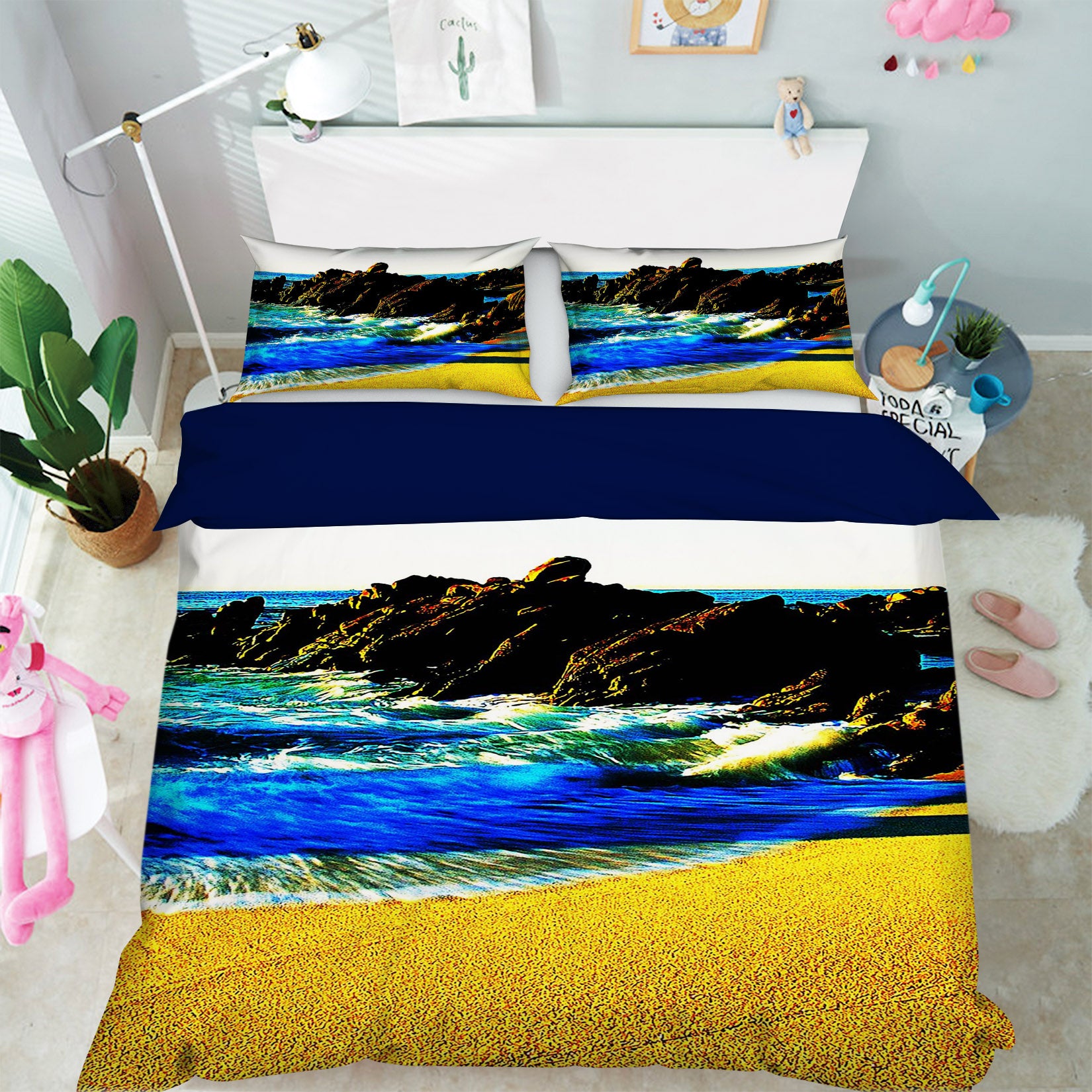 3D Yellow Beach Sea 048 Bed Pillowcases Quilt