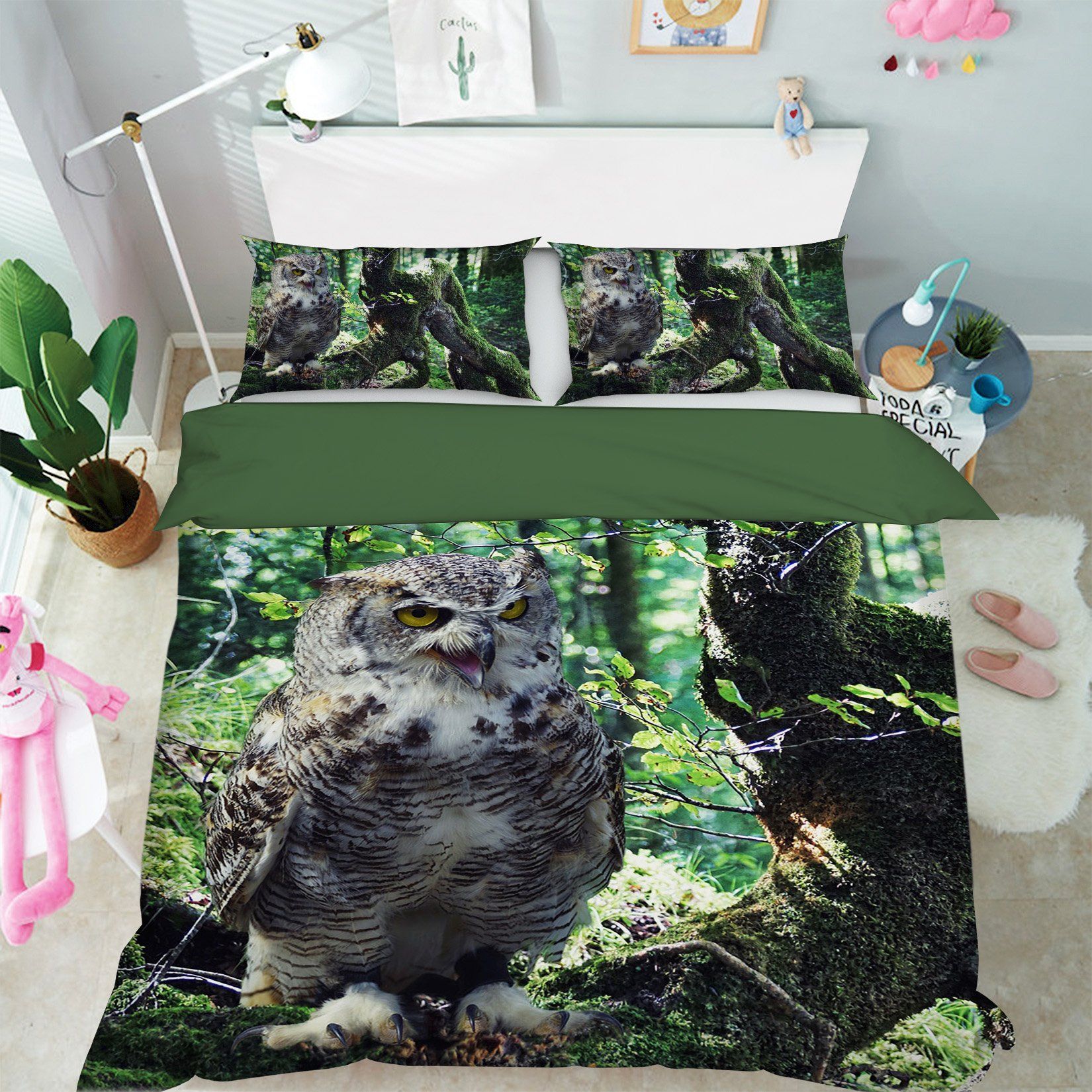 3D Owl 1980 Bed Pillowcases Quilt Quiet Covers AJ Creativity Home 