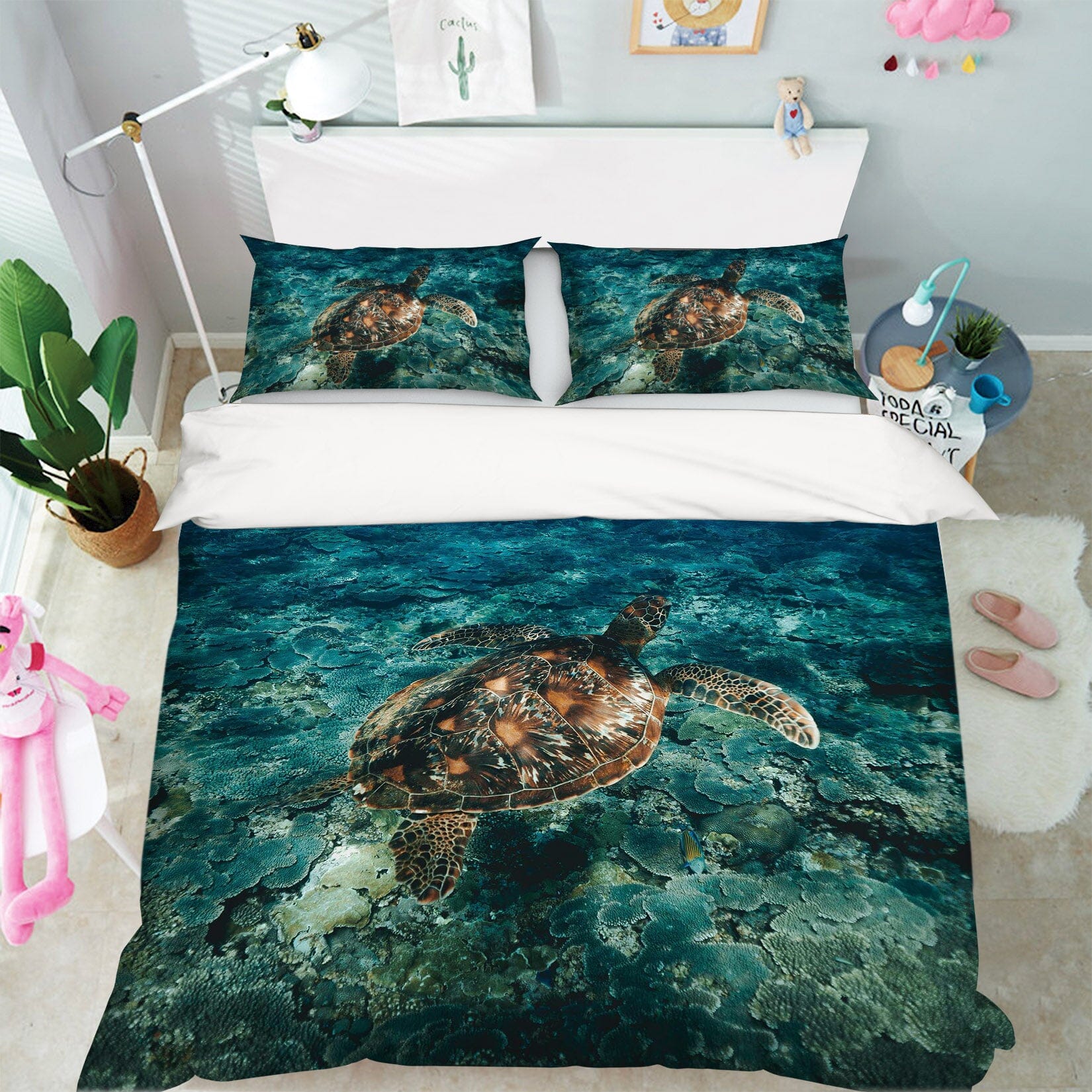 3D Deep Sea Turtle 1937 Bed Pillowcases Quilt Quiet Covers AJ Creativity Home 