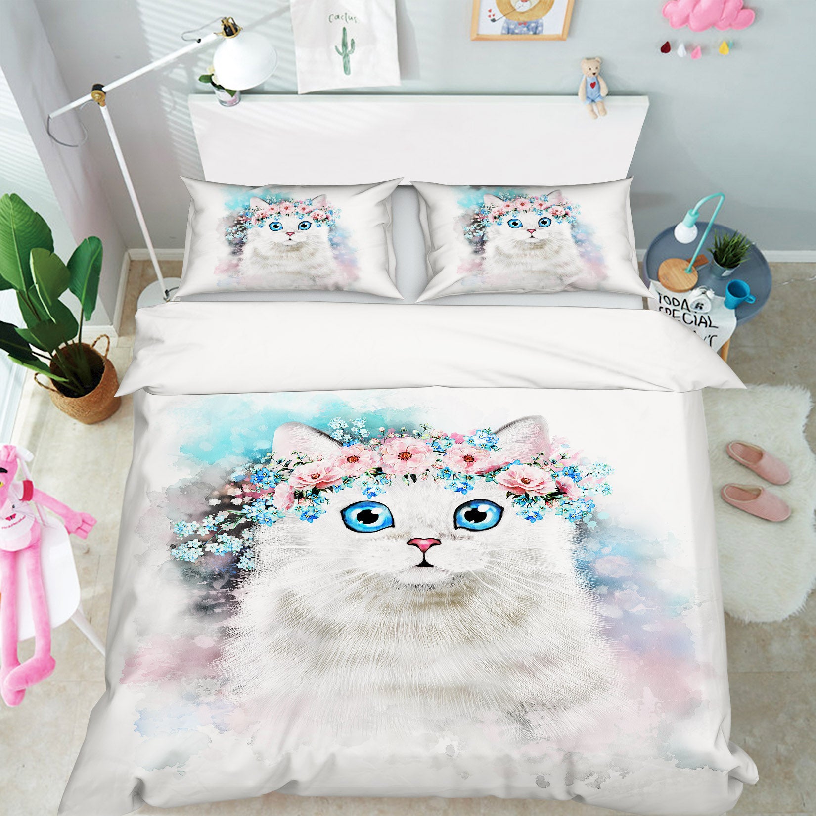 3D White Cat 15048 Bed Pillowcases Quilt