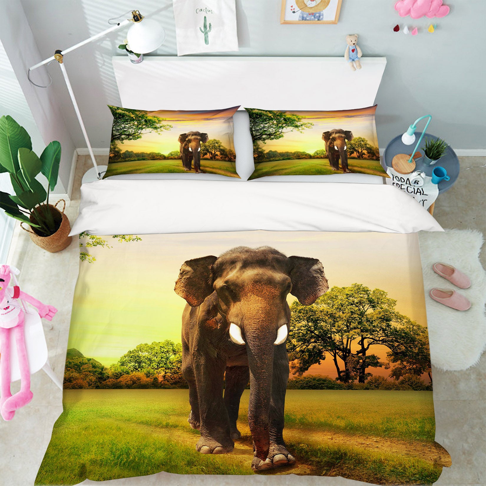 3D Lawn Elephant 125 Bed Pillowcases Quilt