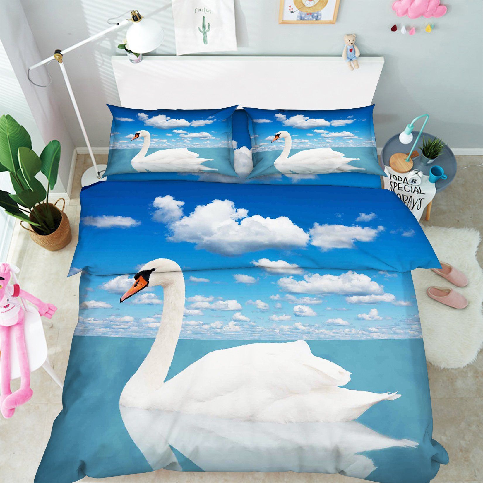 3D Sea White Swan 103 Bed Pillowcases Quilt Wallpaper AJ Wallpaper 