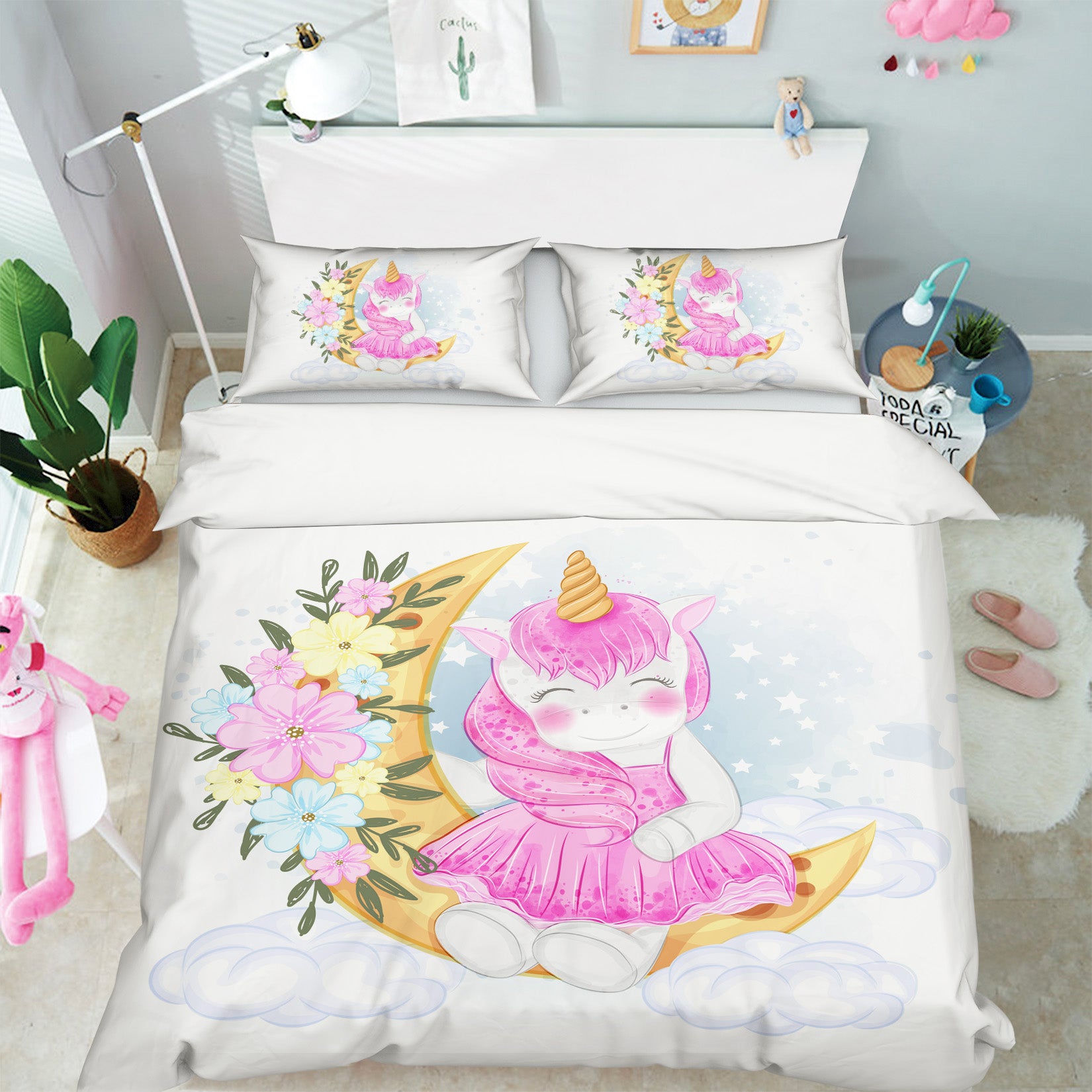 3D Flower Moon Unicorn 59026 Bed Pillowcases Quilt