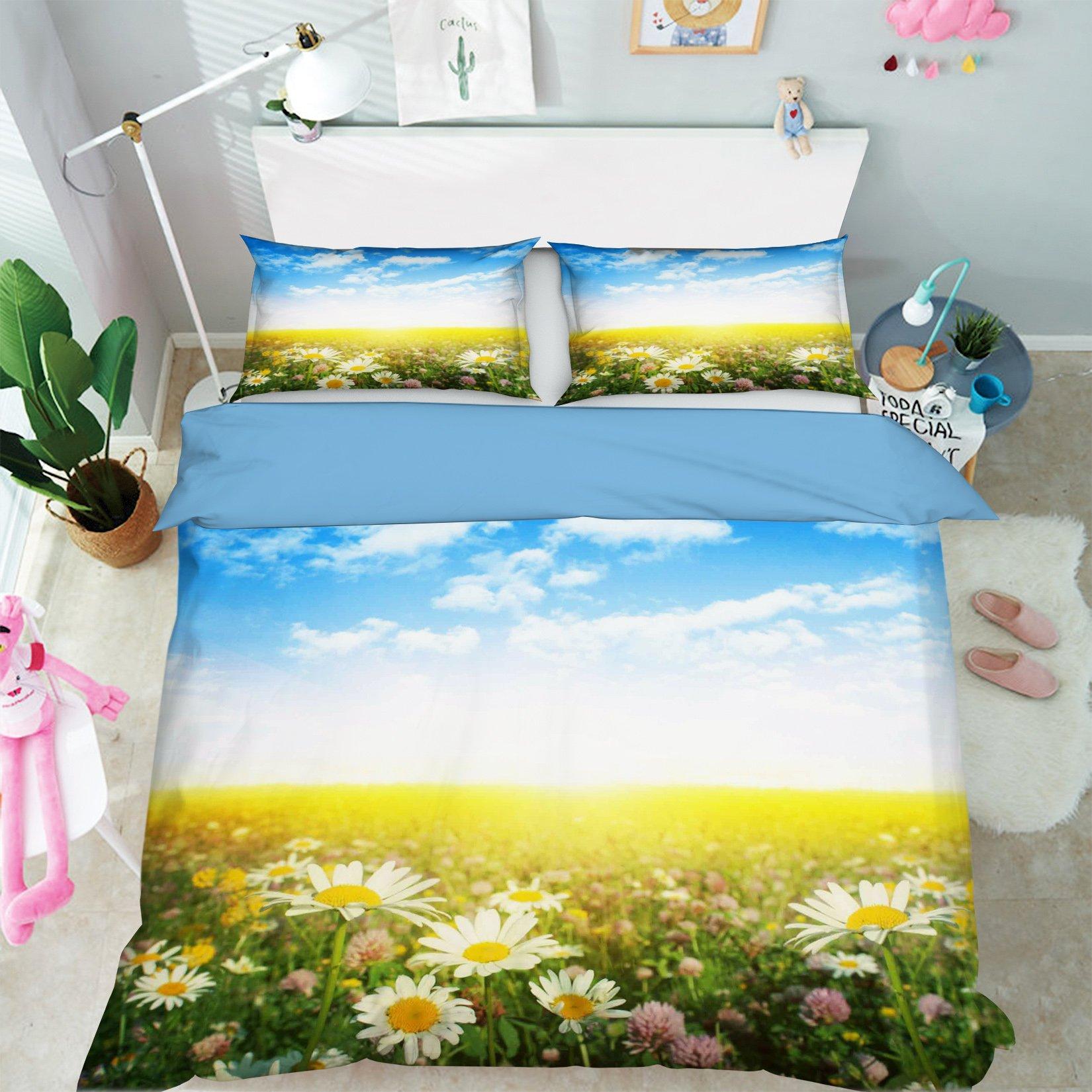 3D Flower Field Sky 081 Bed Pillowcases Quilt Wallpaper AJ Wallpaper 