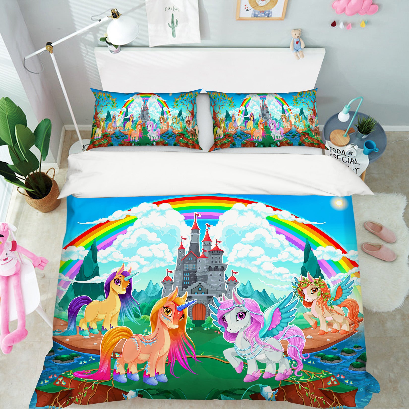 3D Color Unicorn Castle 60227 Bed Pillowcases Quilt