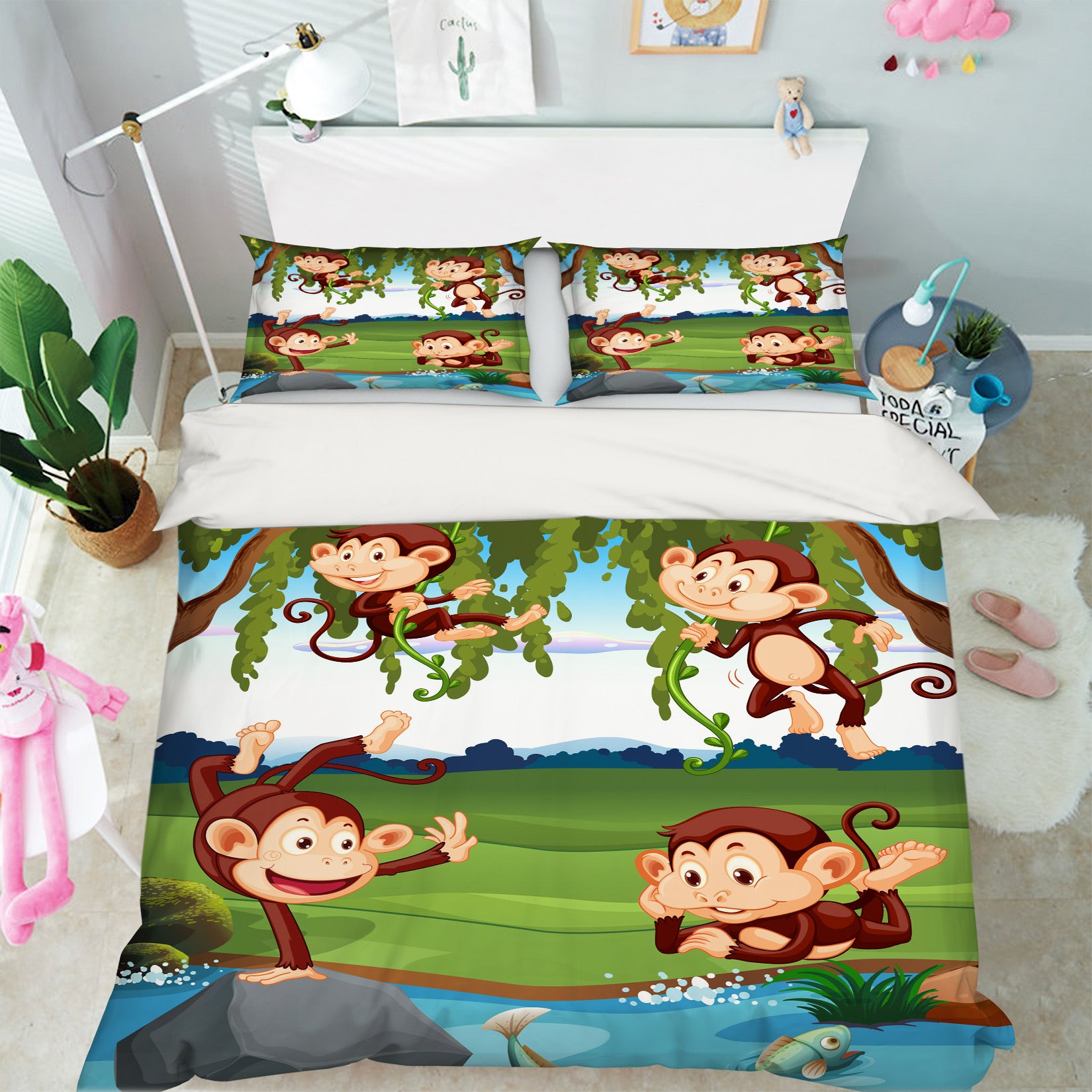 3D Four Monkeys 60058 Bed Pillowcases Quilt
