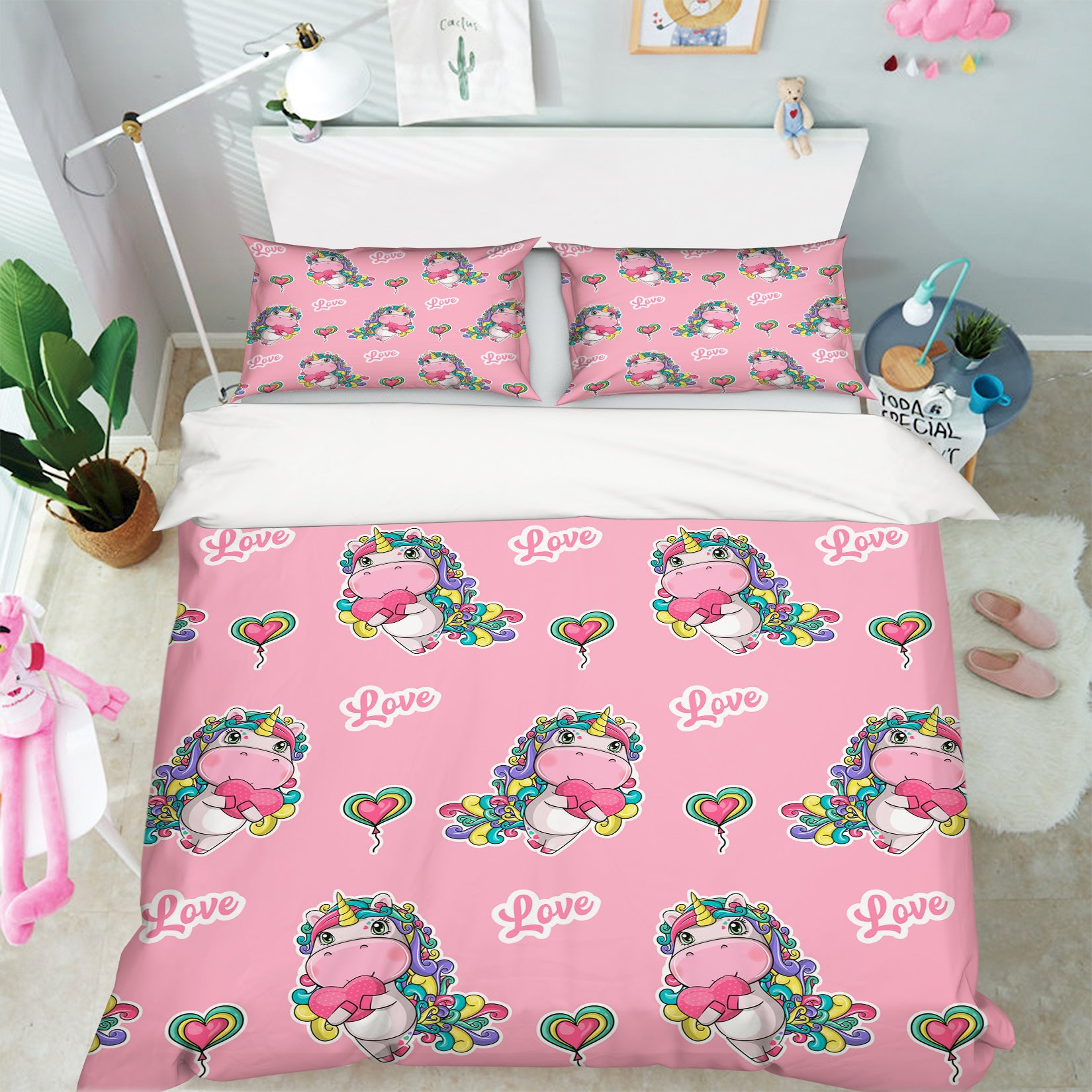 3D Colorful Unicorn Heart 60255 Bed Pillowcases Quilt