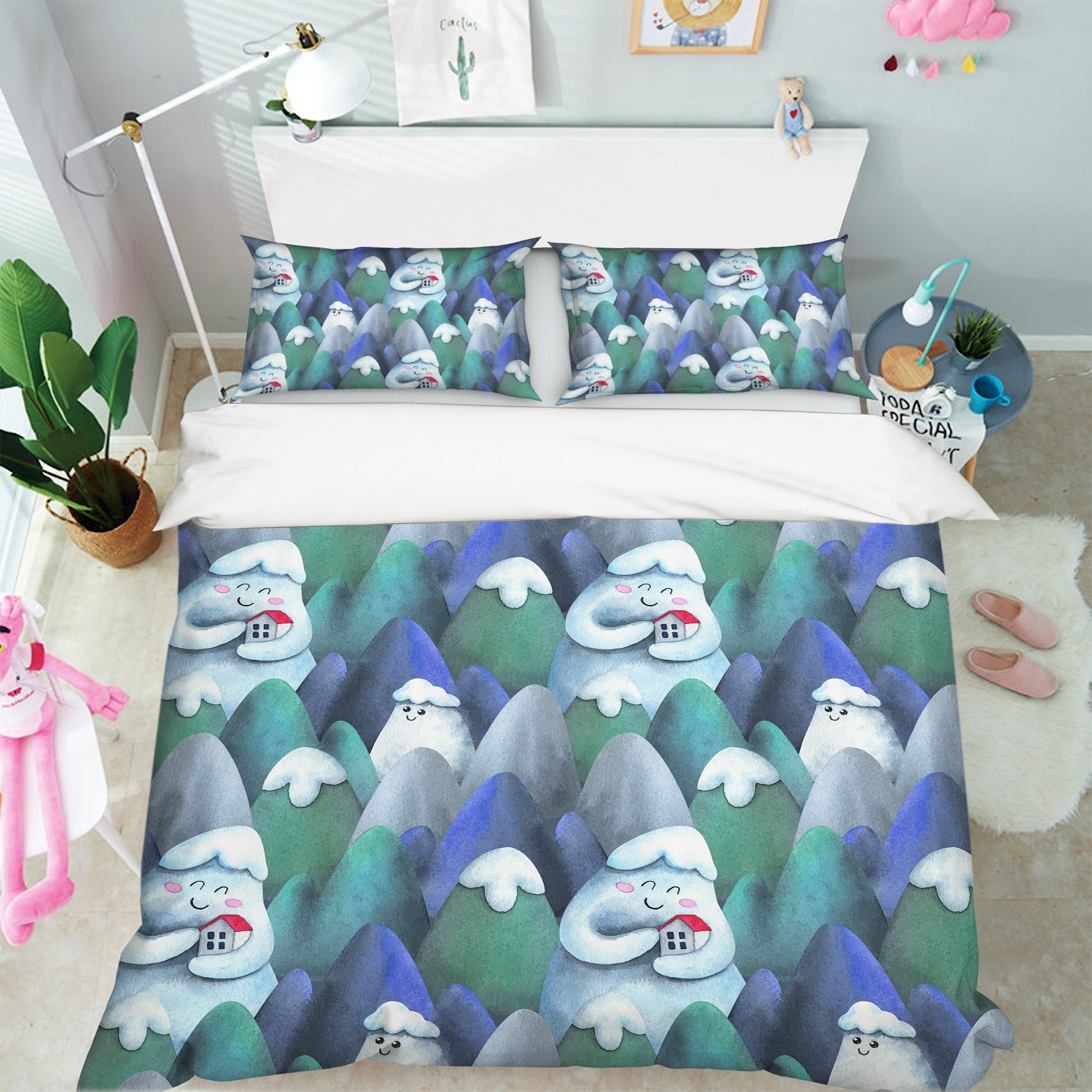 3D Cartoon Snow Mountain Pattern 61008 Bed Pillowcases Quilt