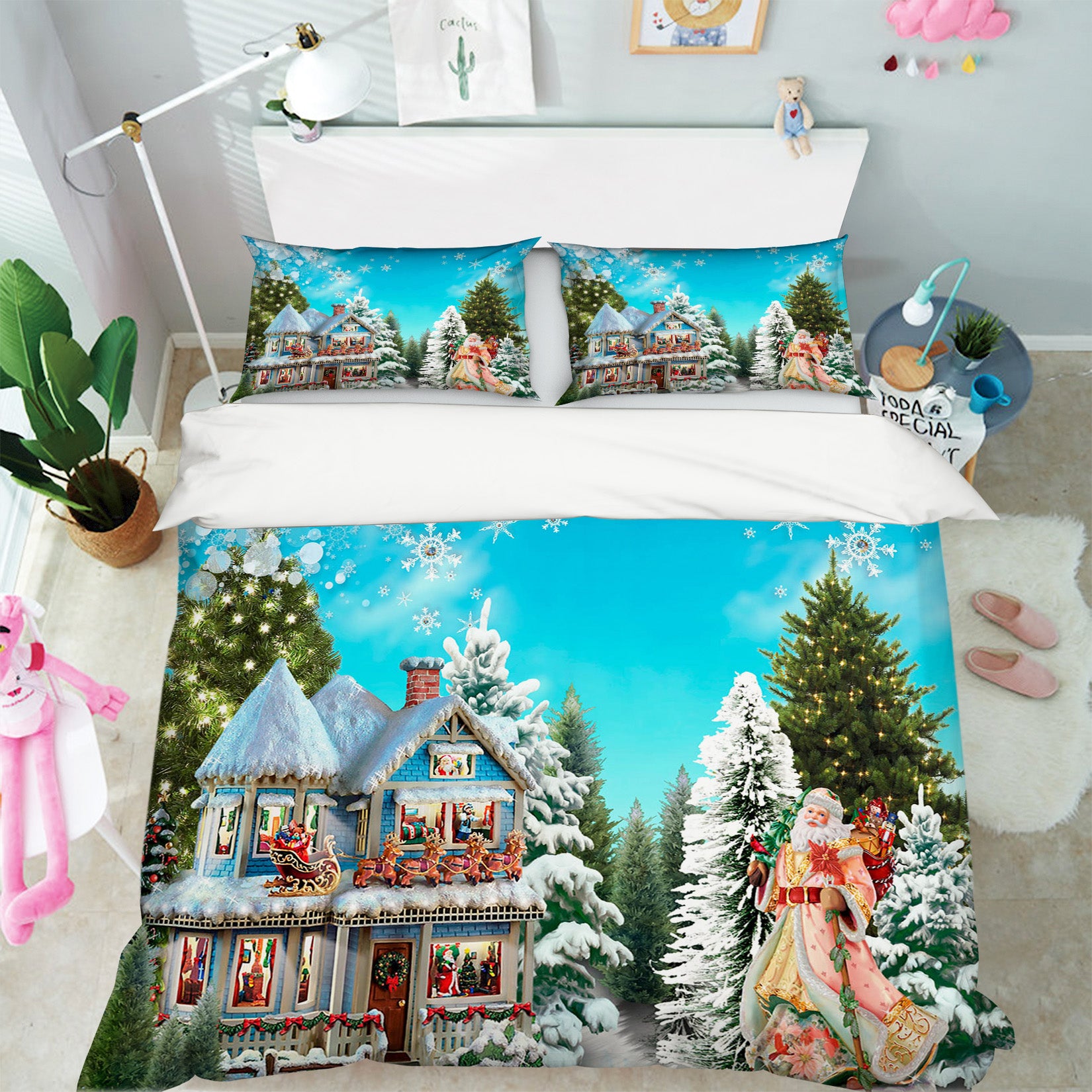 3D Snow House 45049 Christmas Quilt Duvet Cover Xmas Bed Pillowcases