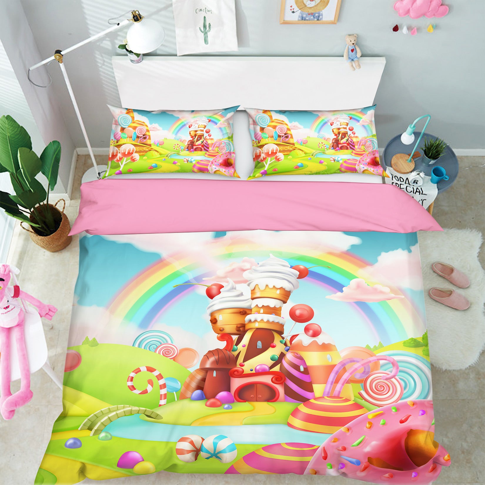 3D Rainbow Candy House 044 Bed Pillowcases Quilt