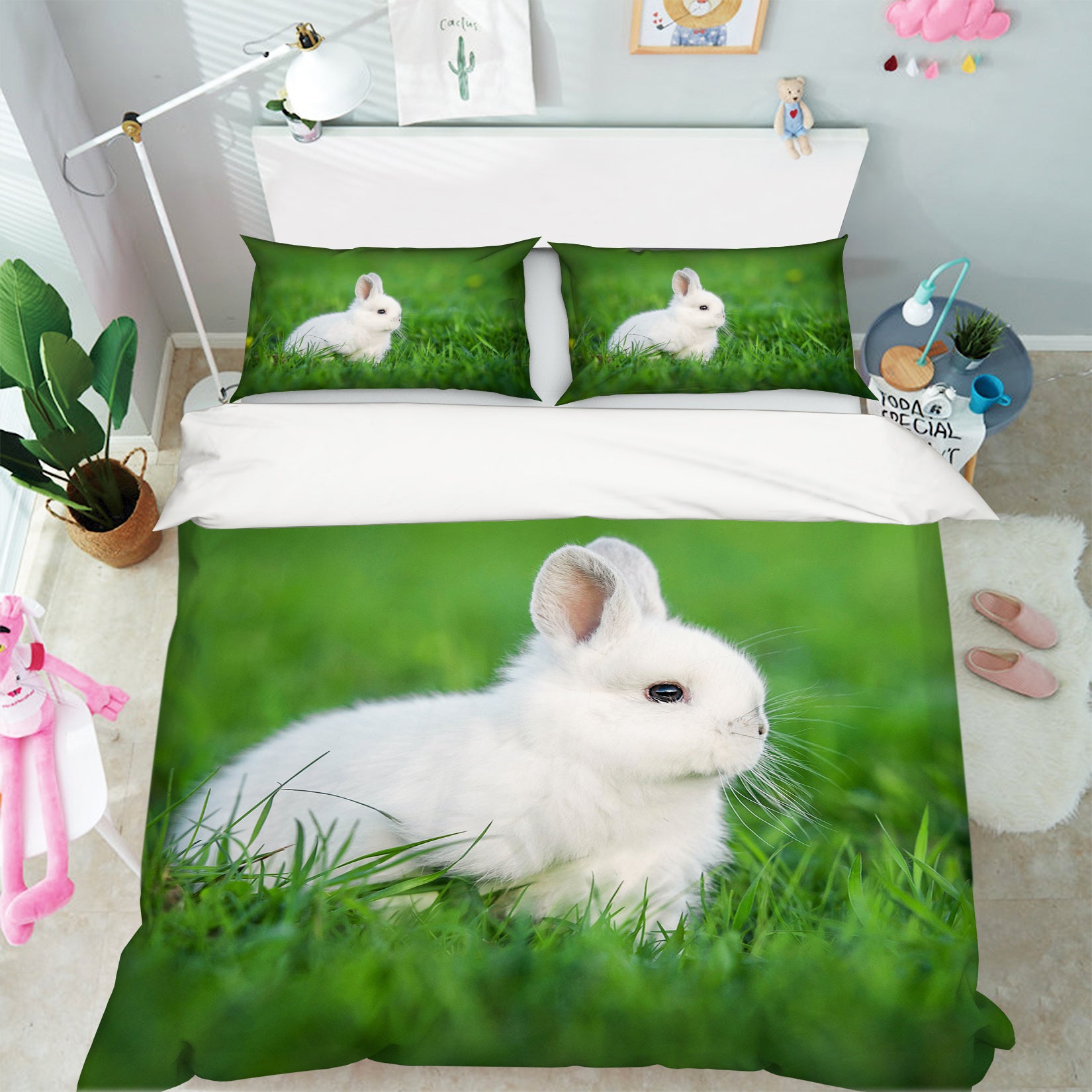 3D Grass Rabbit 60085 Bed Pillowcases Quilt