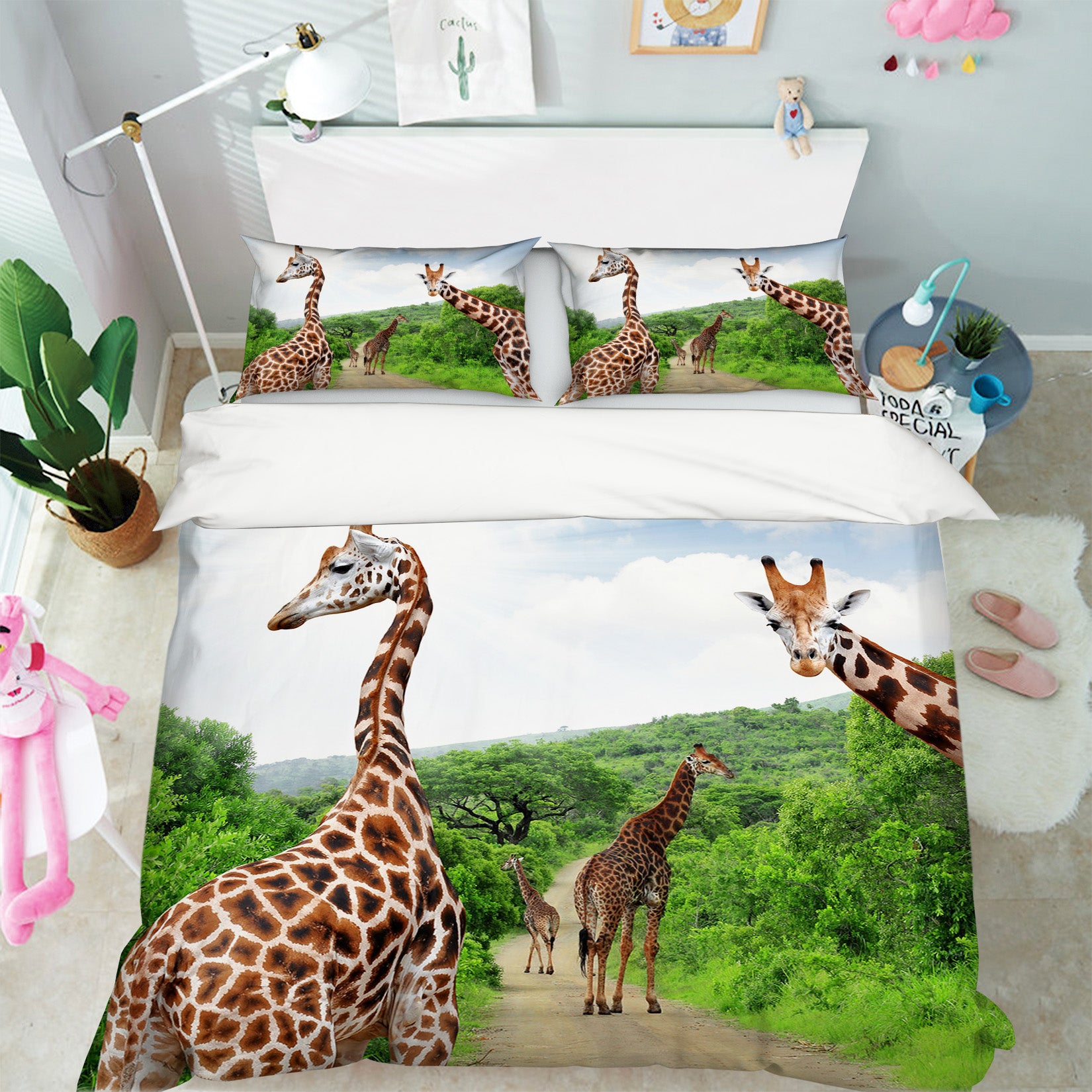 3D Giraffe Forest 004 Bed Pillowcases Quilt