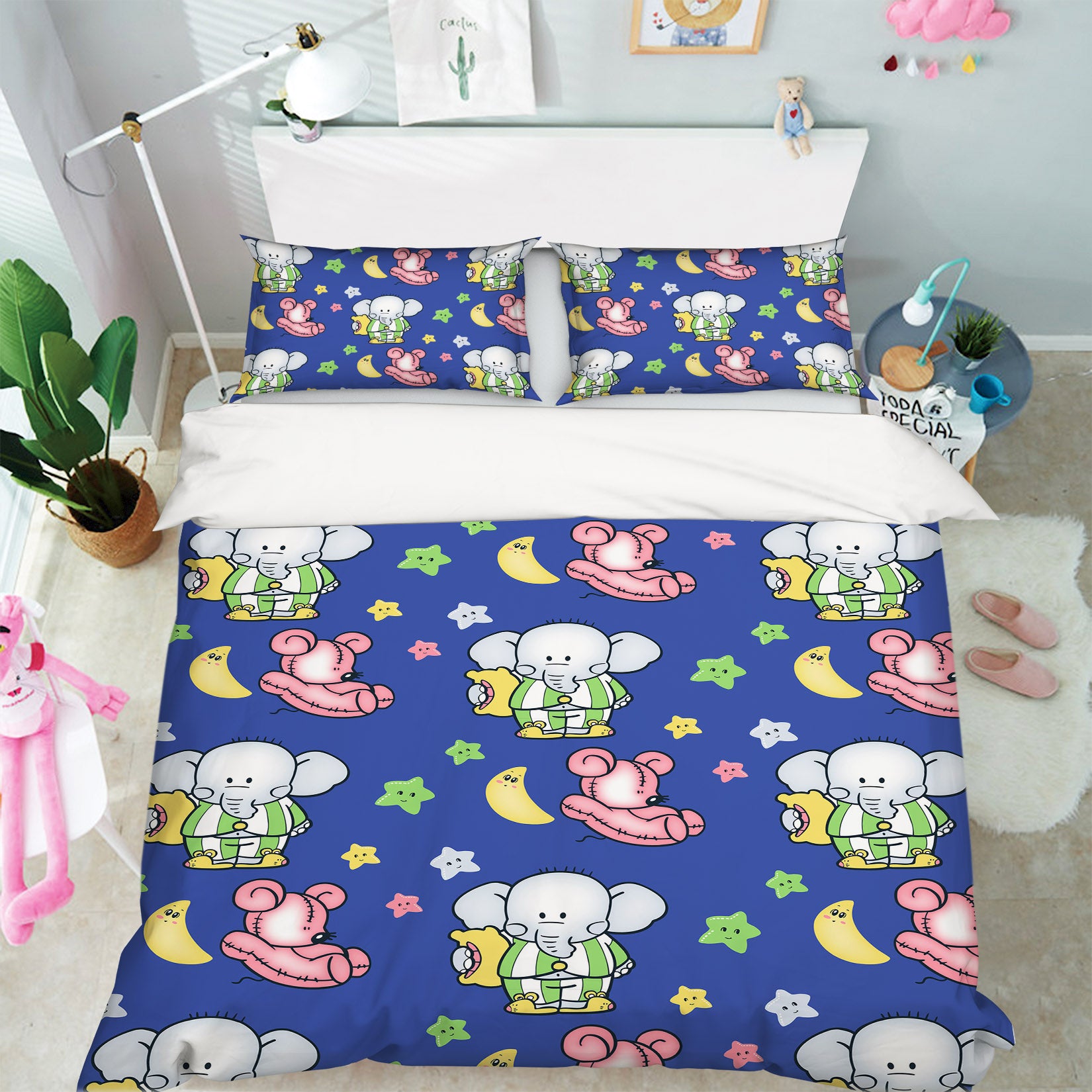 3D Moon Star Elephant Bear 61098 Bed Pillowcases Quilt