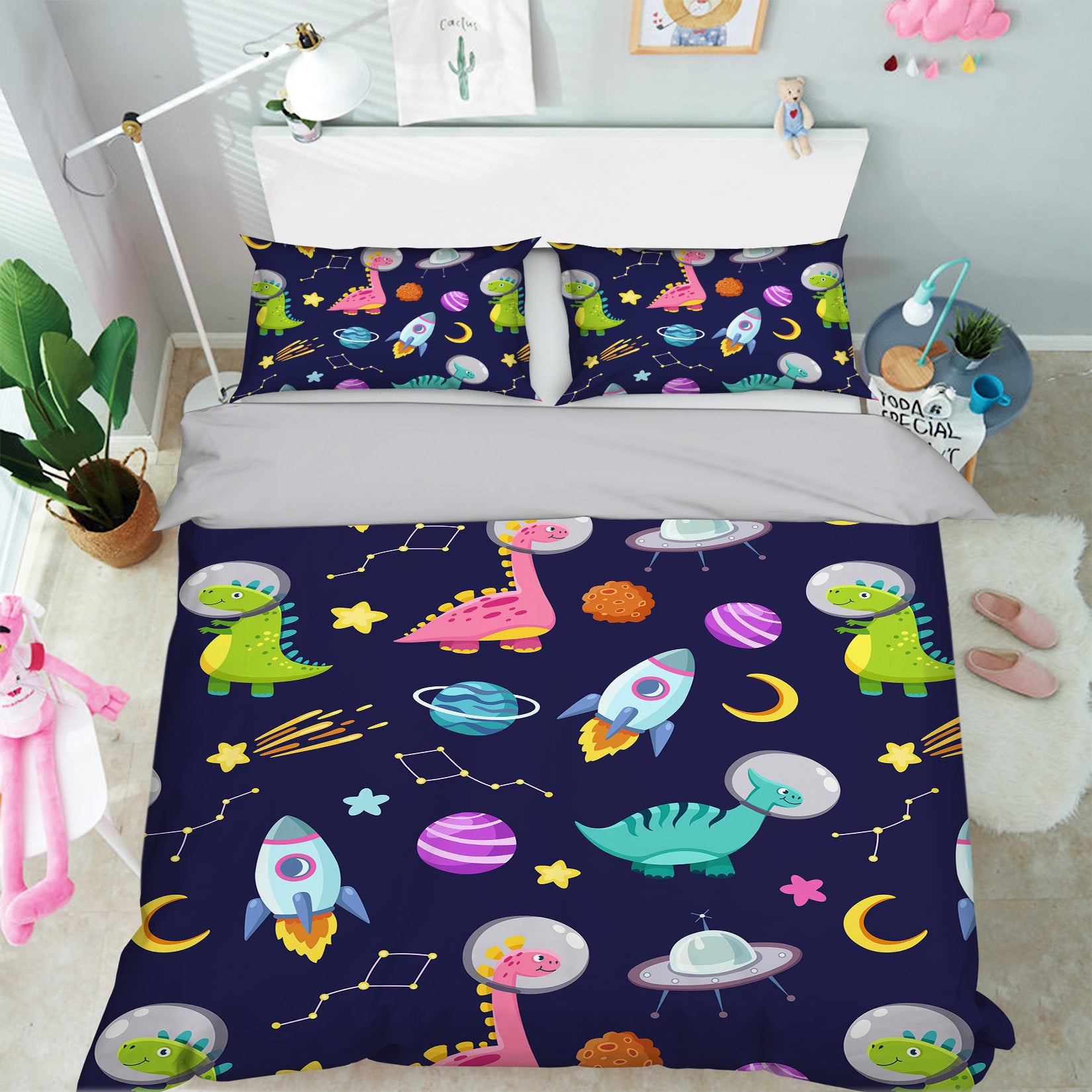 3D Rocket Dinosaur Planet 61076 Bed Pillowcases Quilt