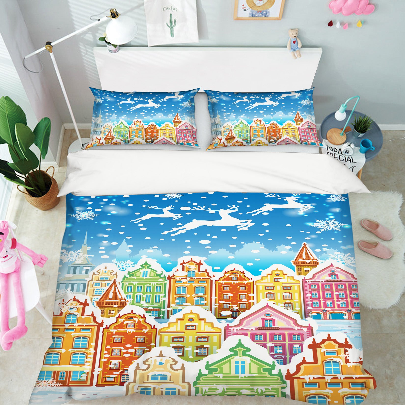 3D Colorful Snow Houses 51089 Christmas Quilt Duvet Cover Xmas Bed Pillowcases