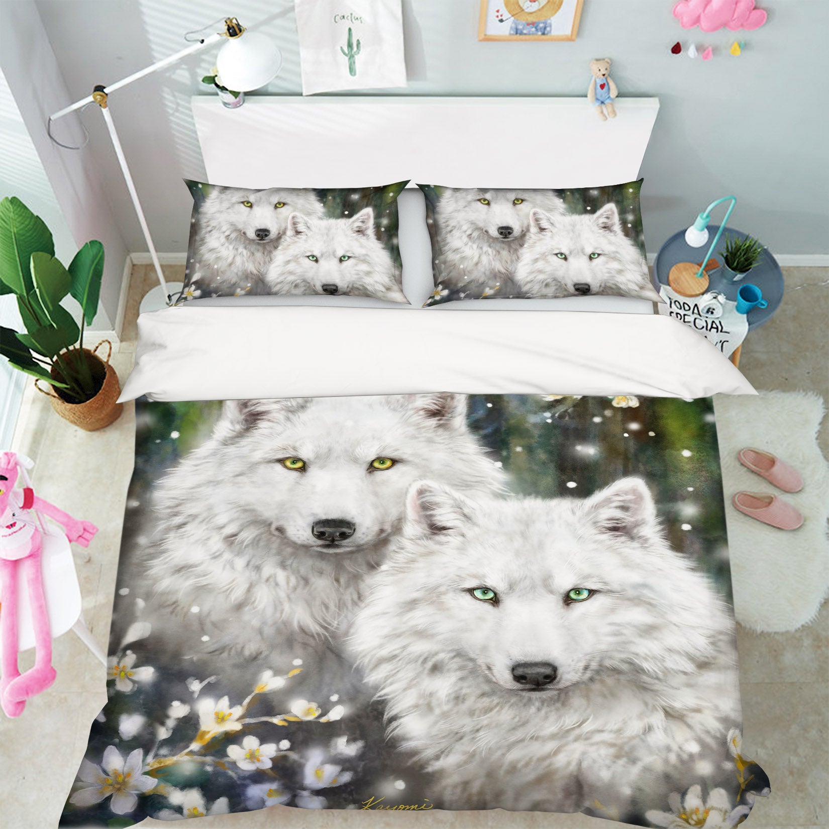 3D White Wolf Flower 5885 Kayomi Harai Bedding Bed Pillowcases Quilt Cover Duvet Cover