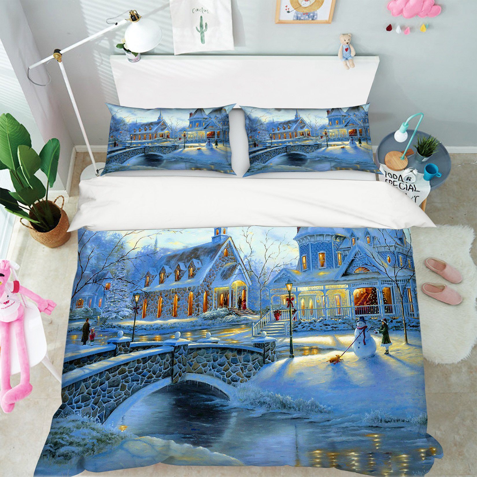3D Christmas Villa Bridge 10 Bed Pillowcases Quilt Quiet Covers AJ Creativity Home 