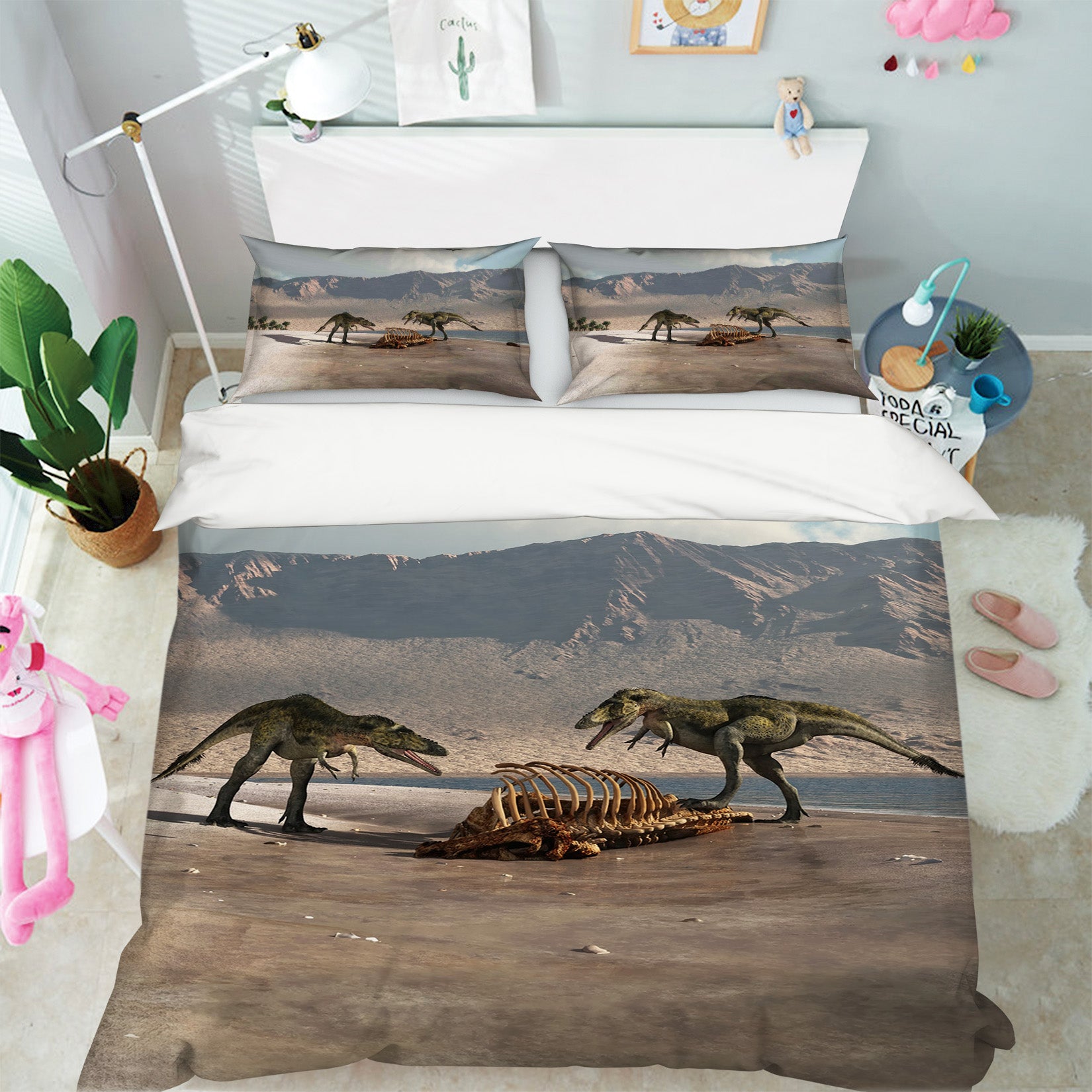 3D Dinosaur Mountain 025 Bed Pillowcases Quilt