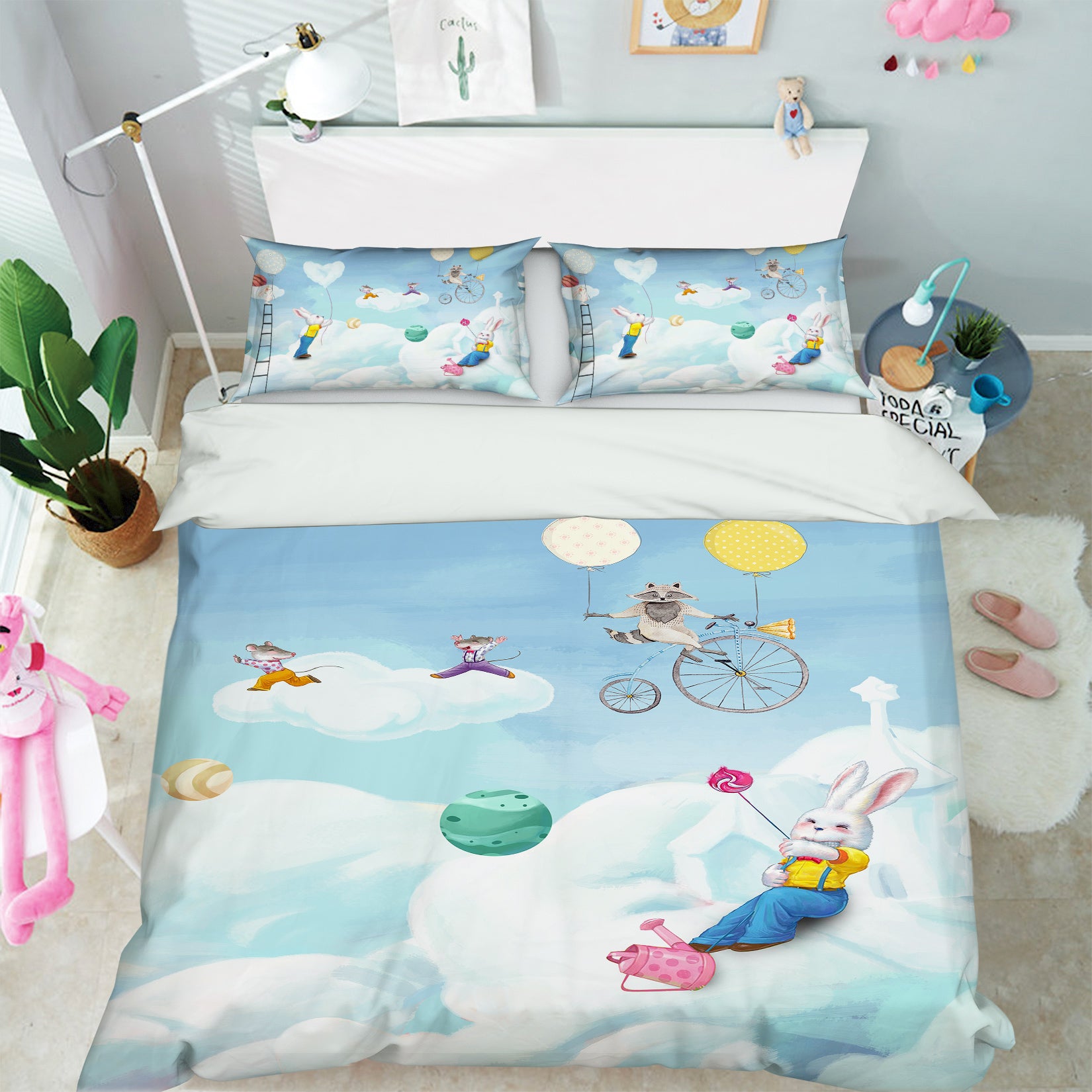 3D Rabbit Clouds 13071 Bed Pillowcases Quilt