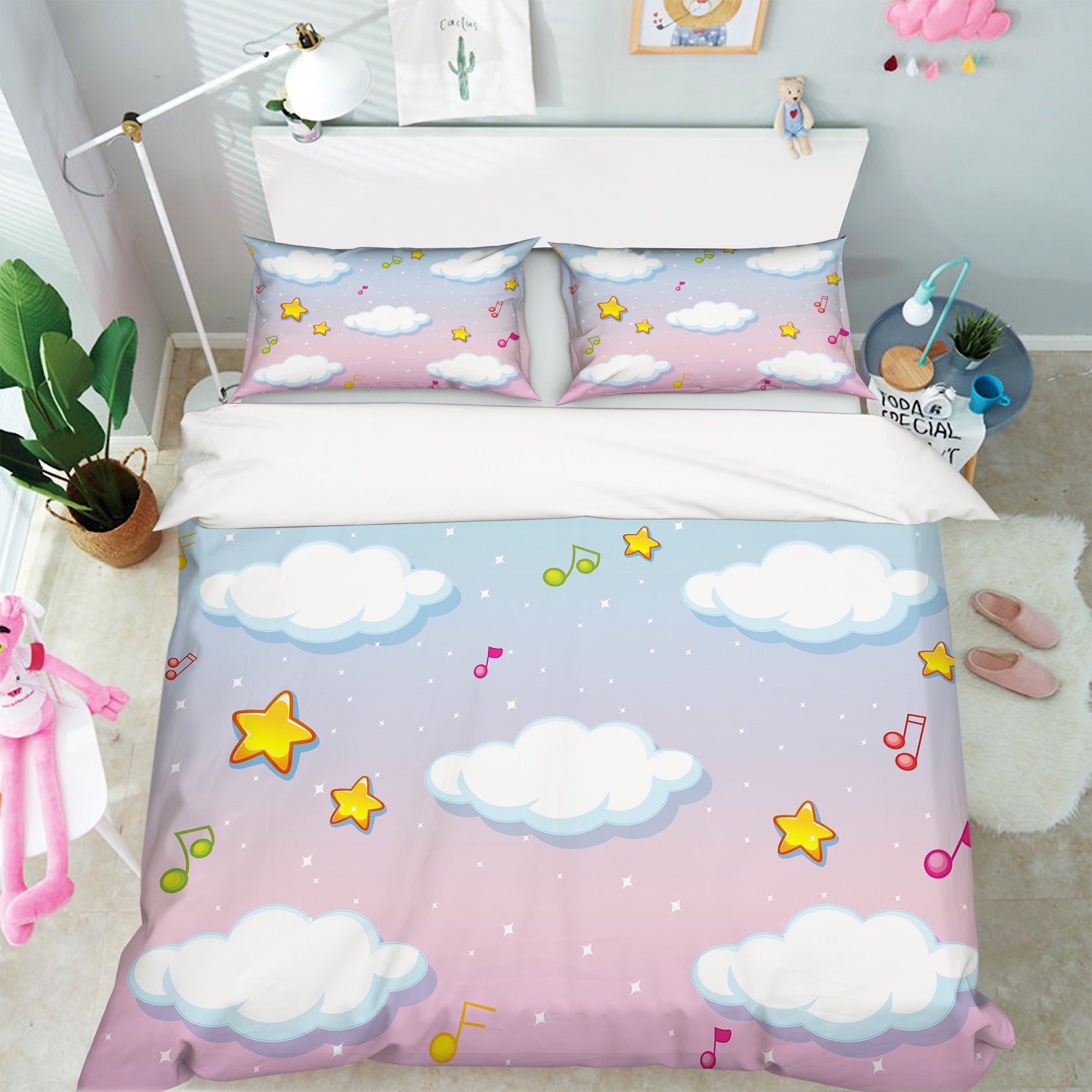 3D Clouds Stars 61065 Bed Pillowcases Quilt