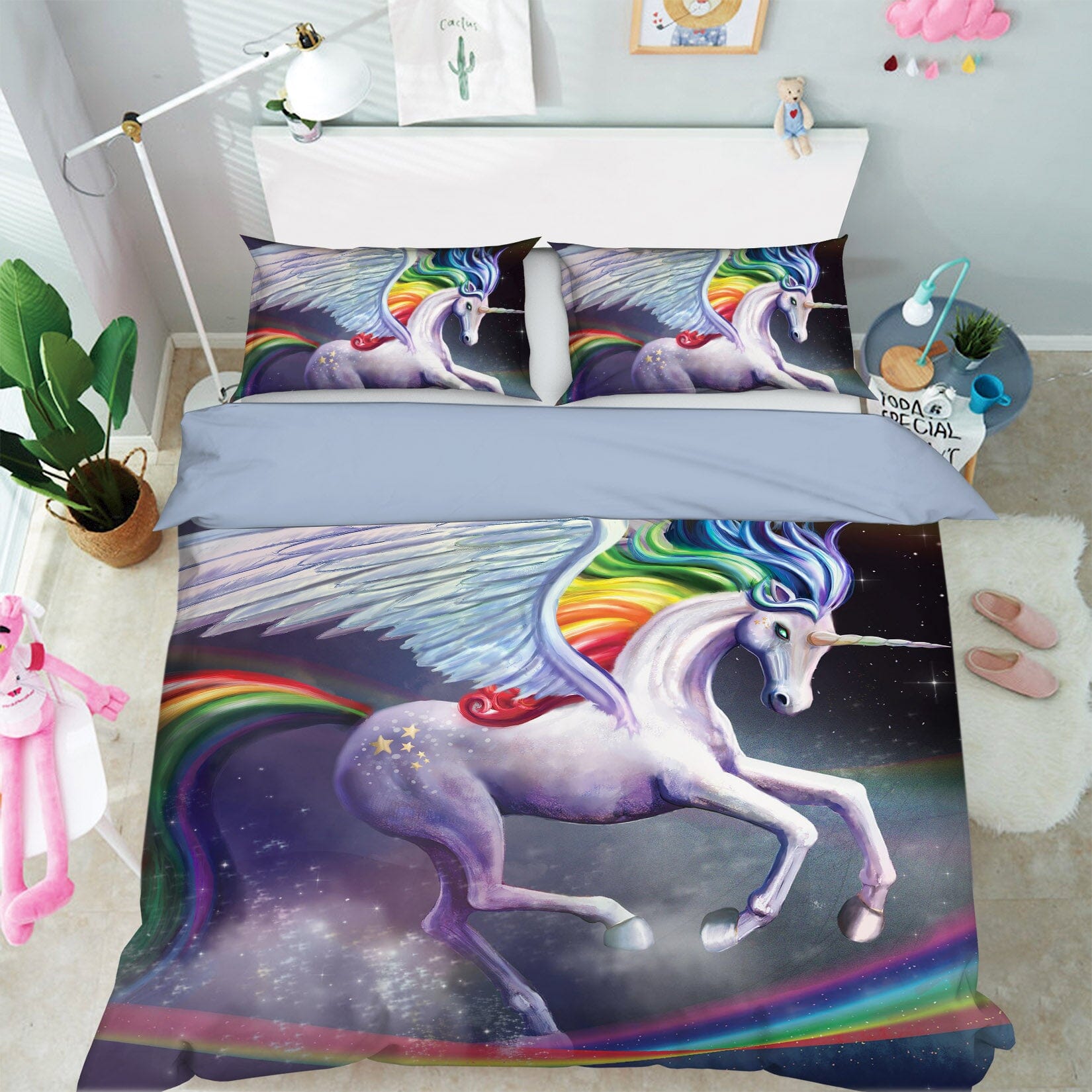 3D Rainbow Unicorn 116 Rose Catherine Khan Bedding Bed Pillowcases Quilt Quiet Covers AJ Creativity Home 