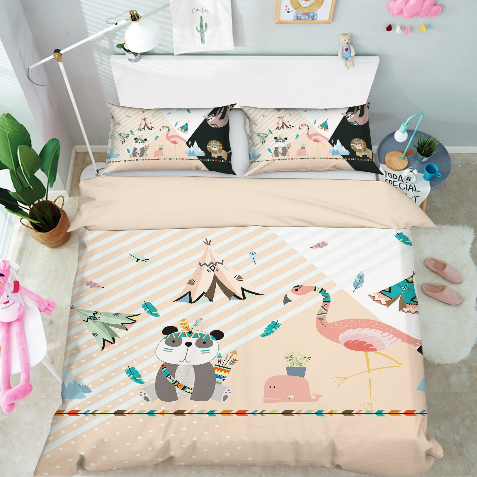 3D Cartoon Panda Flamingo 13136 Bed Pillowcases Quilt