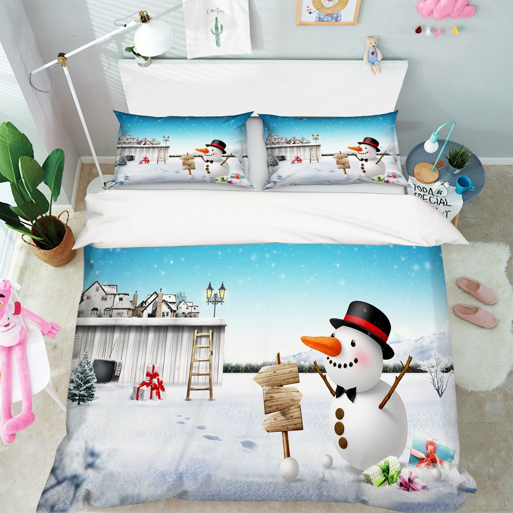 3D Christmas Heap Snowman 3 Bed Pillowcases Quilt Quiet Covers AJ Creativity Home 