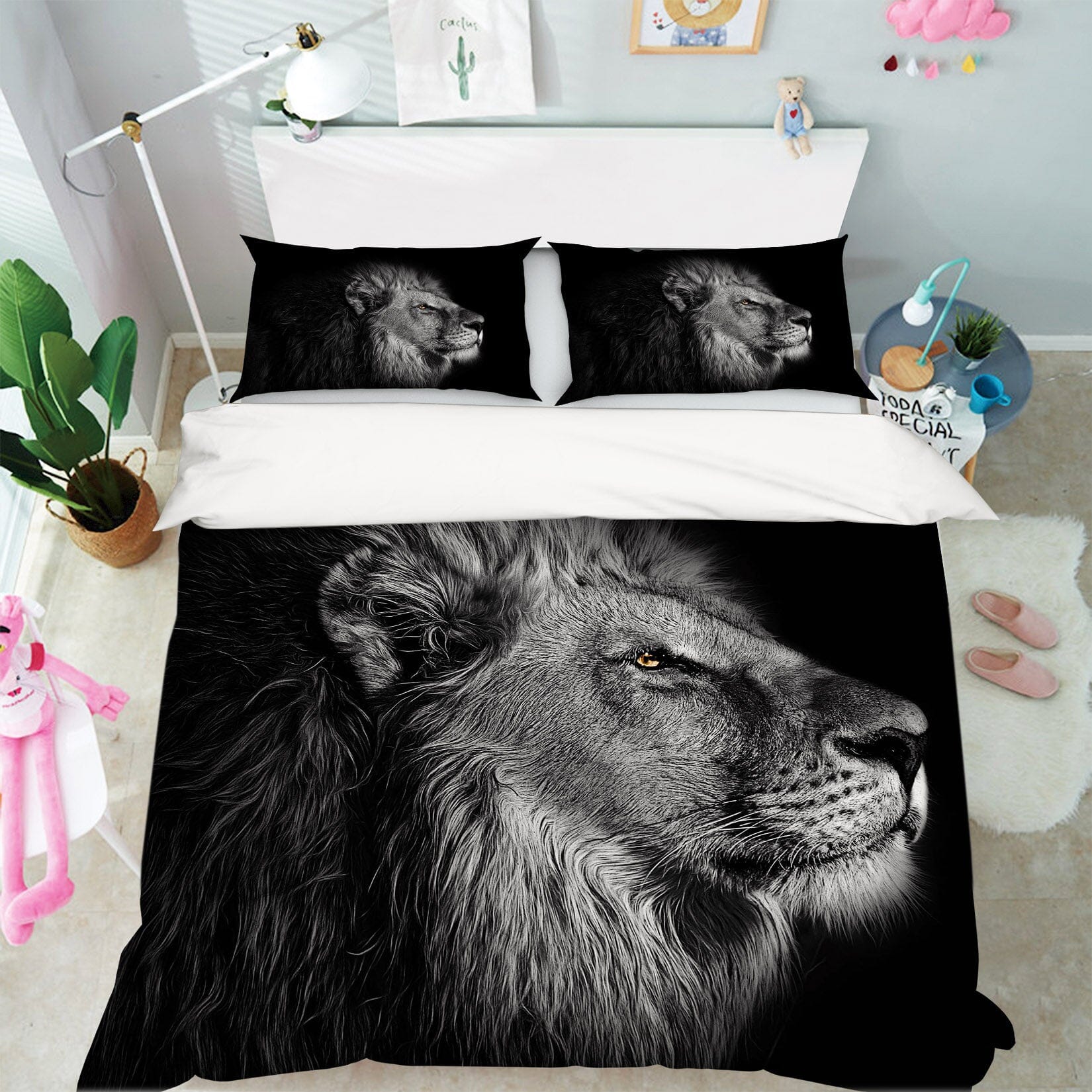 3D Silent Lion 1952 Bed Pillowcases Quilt Quiet Covers AJ Creativity Home 
