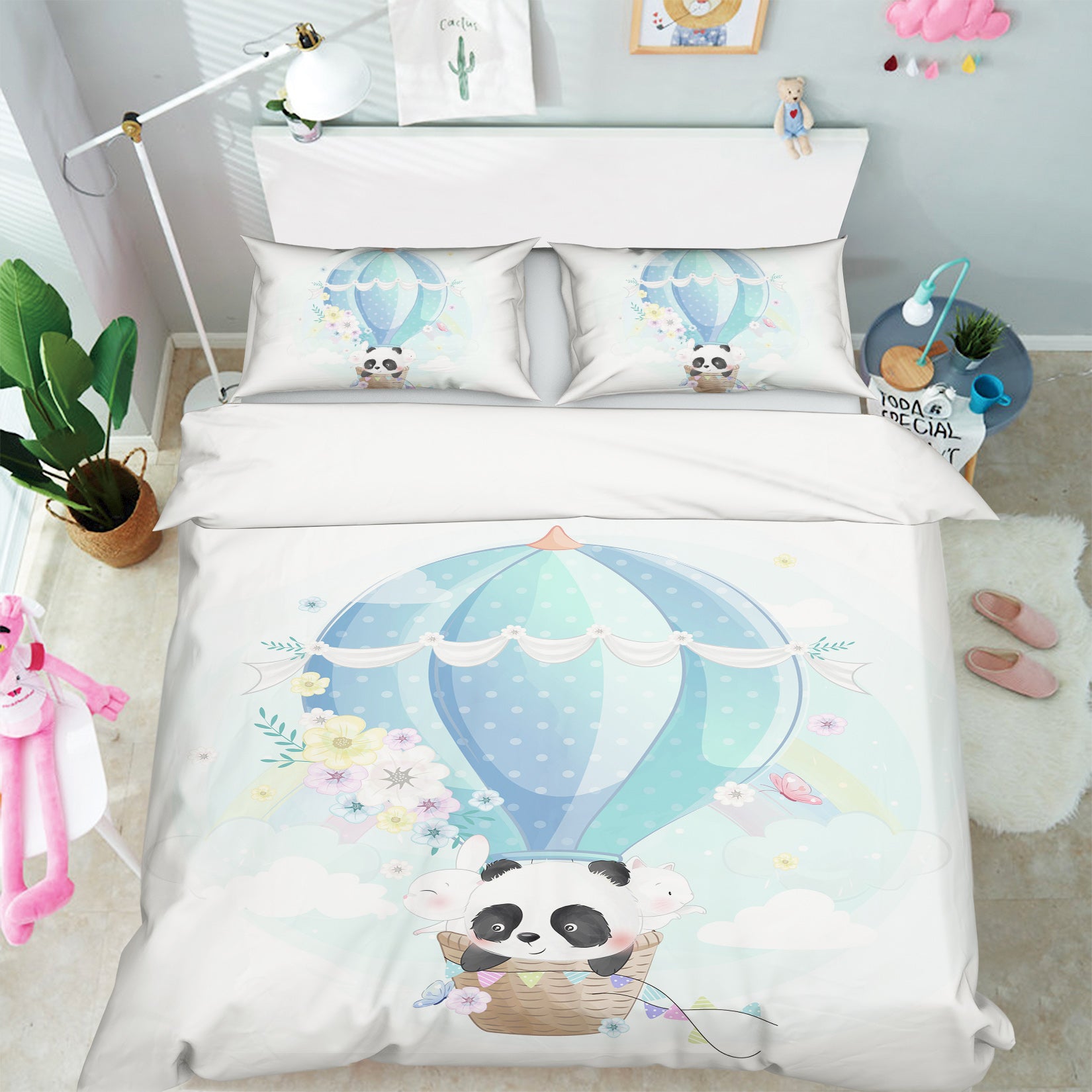 3D Hot Air Balloon Panda 59006 Bed Pillowcases Quilt
