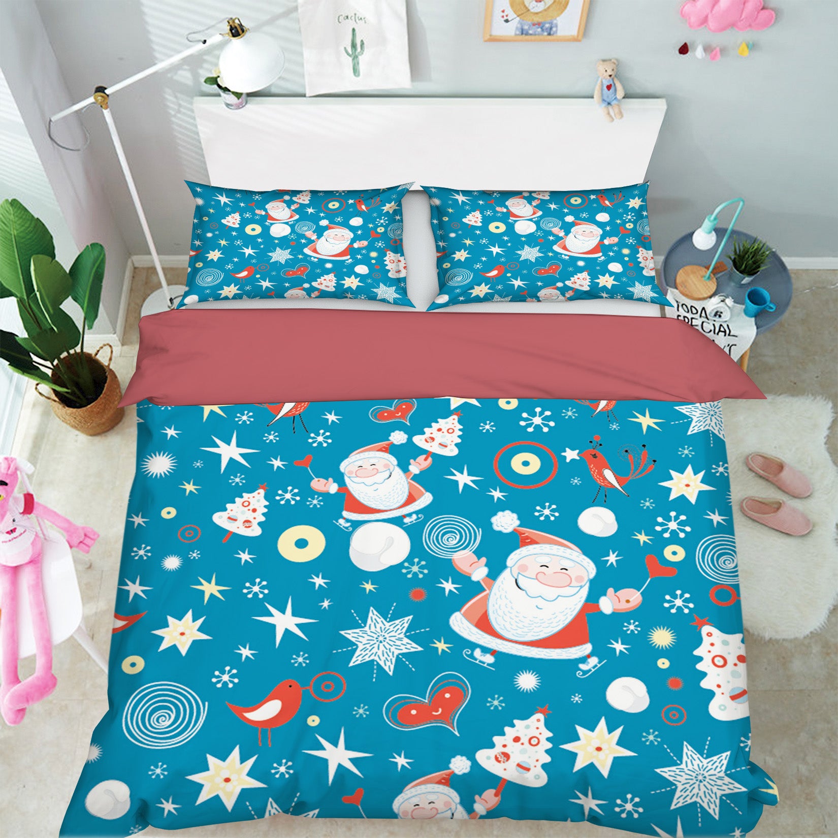 3D Santa Claus Star Pattern 45037 Christmas Quilt Duvet Cover Xmas Bed Pillowcases