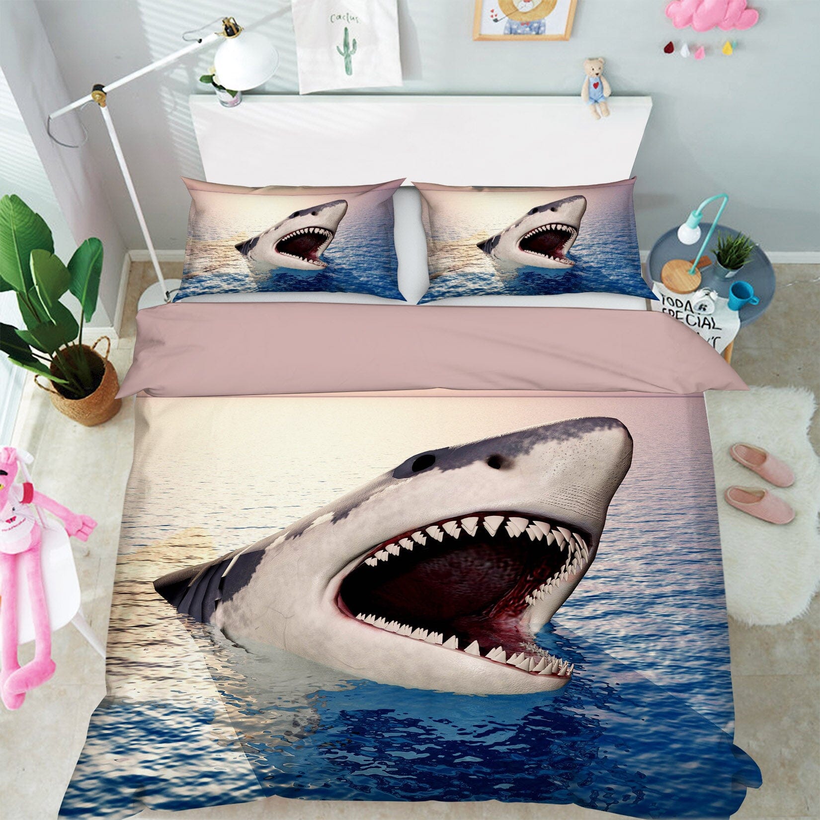 3D Shark Mouth 1928 Bed Pillowcases Quilt Quiet Covers AJ Creativity Home 