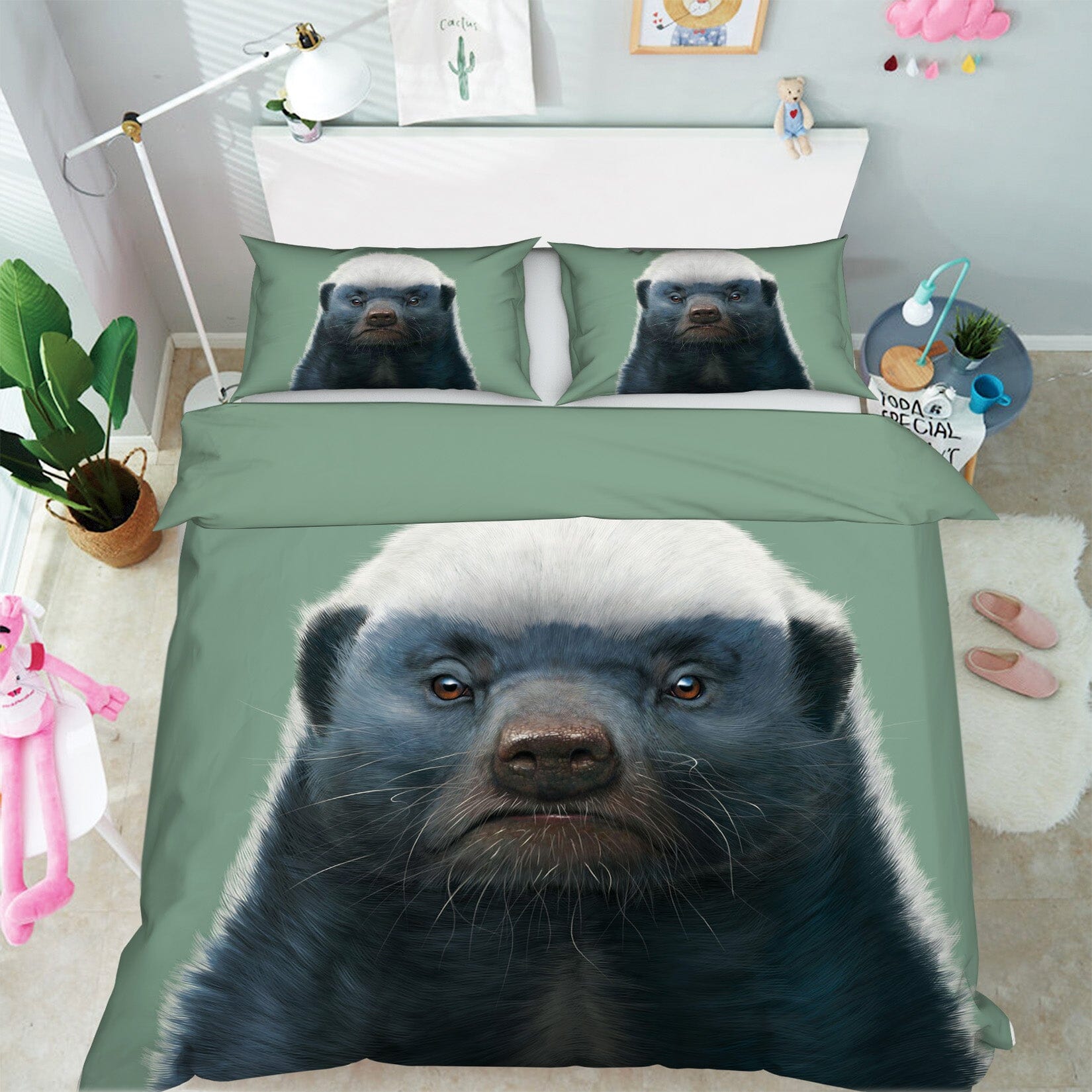 3D Honey Badger Portrait 051 Bed Pillowcases Quilt Exclusive Designer Vincent Quiet Covers AJ Creativity Home 