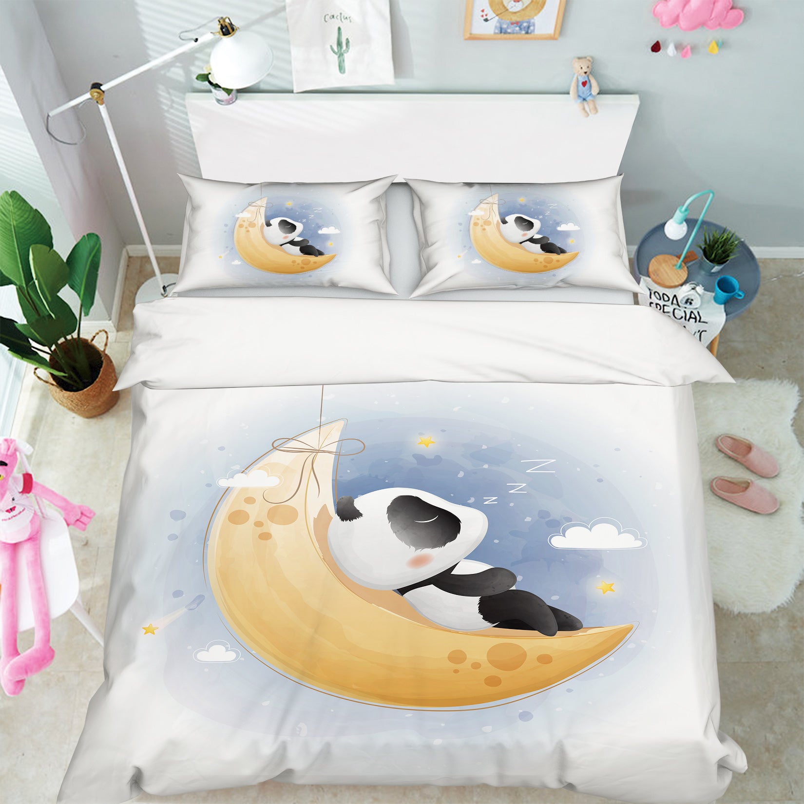 3D Moon Lotus Panda 58220 Bed Pillowcases Quilt