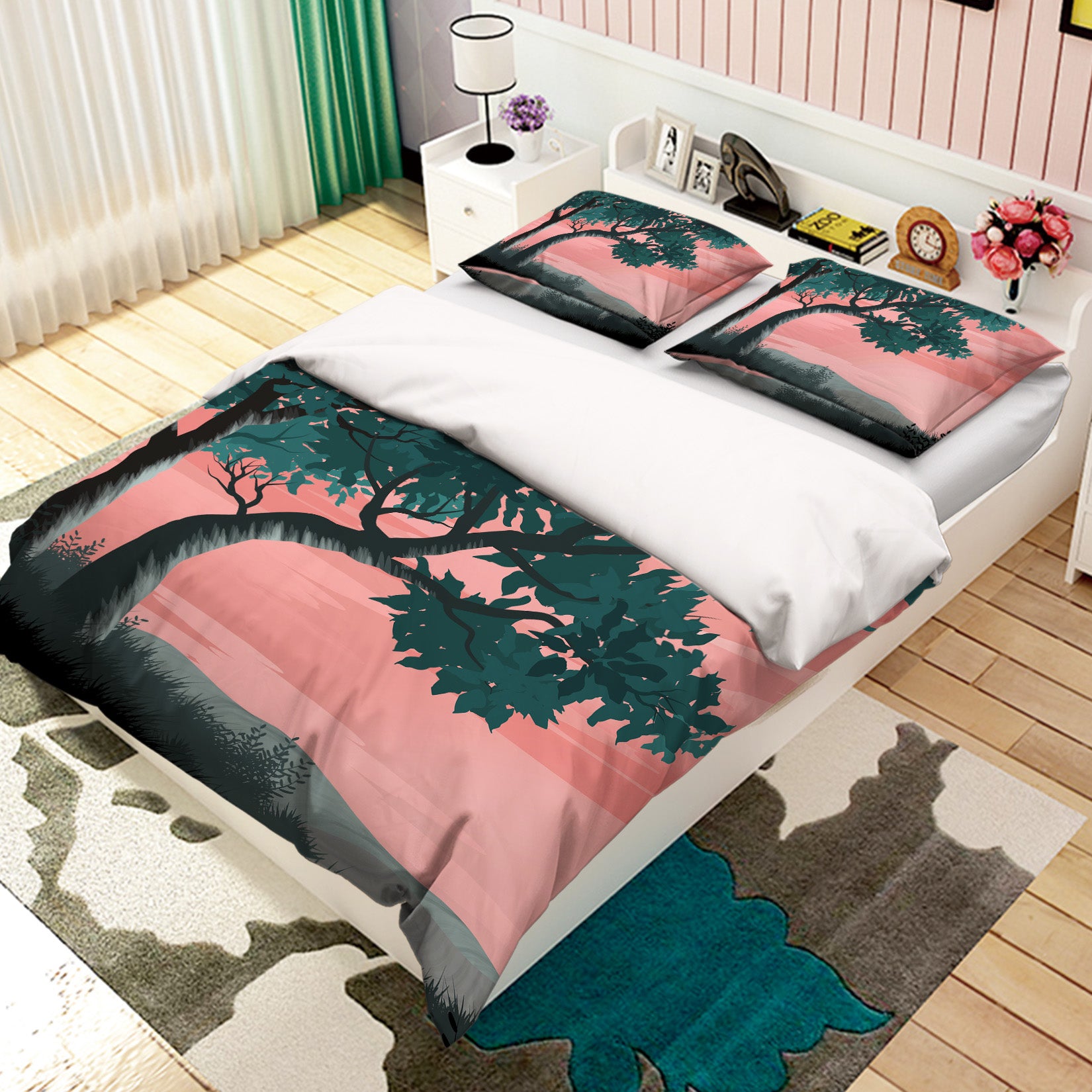 3D Pink Sky Tree 19176 Bed Pillowcases Quilt