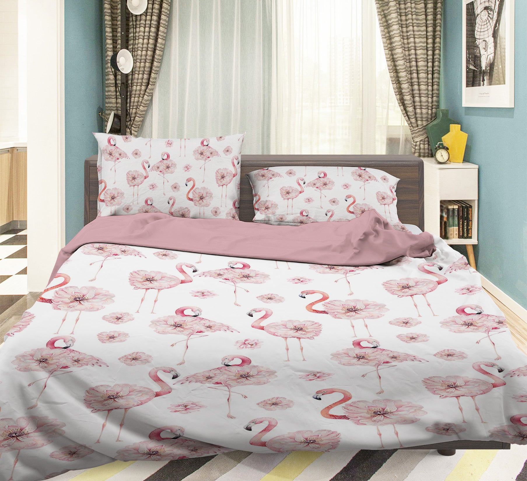 3D Flamingo Flower 242 Uta Naumann Bedding Bed Pillowcases Quilt