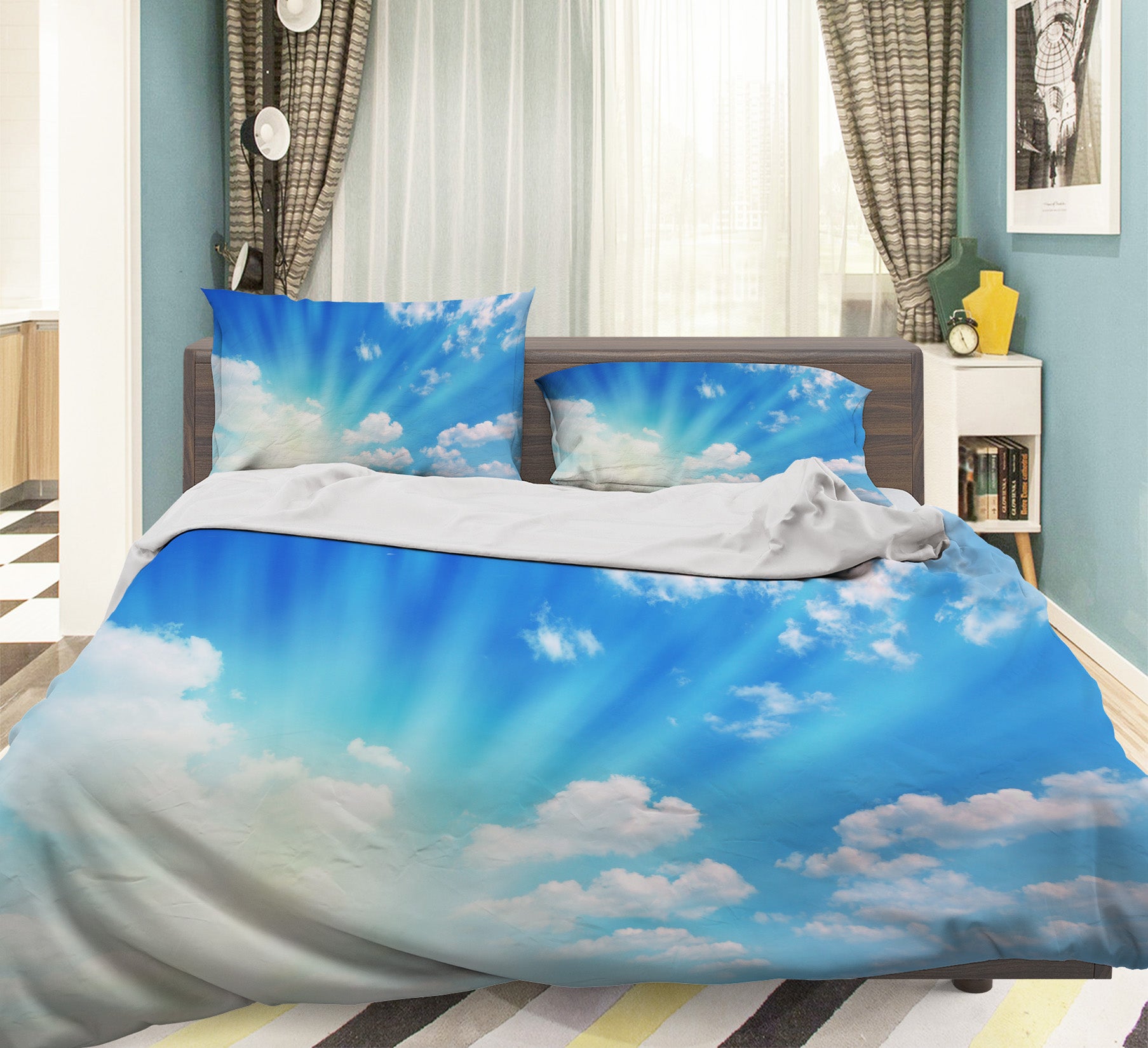 3D Blue Sky White Clouds 61062 Bed Pillowcases Quilt