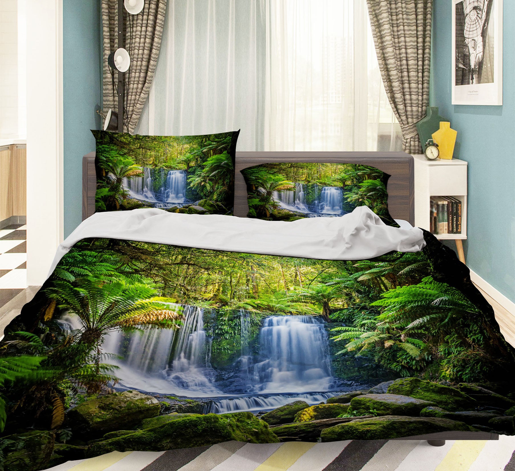 3D Jungle Waterfall 60202 Bed Pillowcases Quilt