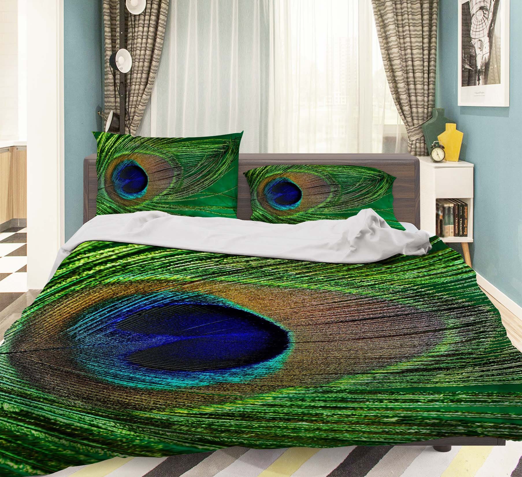3D Peacock Feather 1919 Bed Pillowcases Quilt Quiet Covers AJ Creativity Home 
