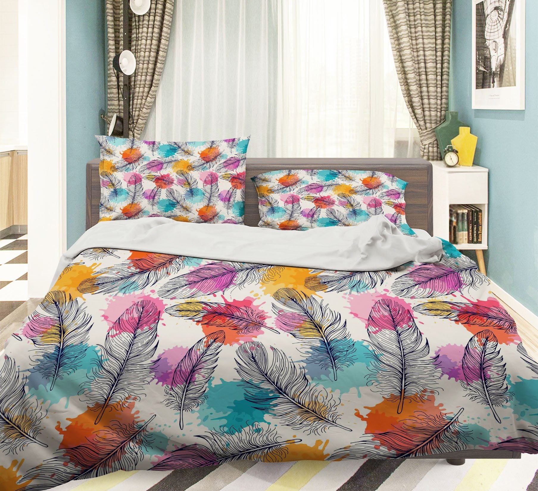 3D Feathers Colored Dots 190 Bed Pillowcases Quilt Wallpaper AJ Wallpaper 