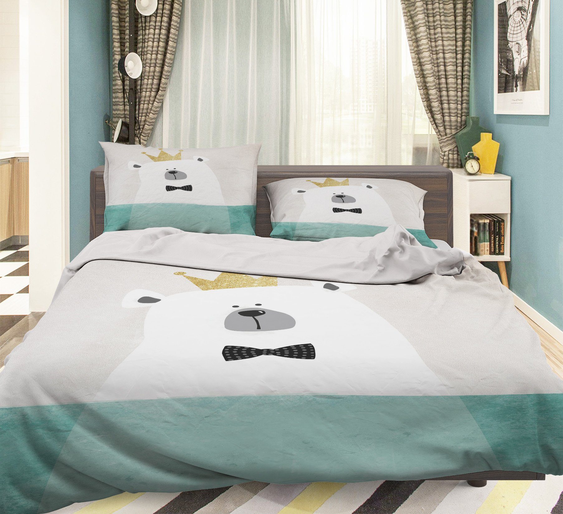 3D White Bear Crown 154 Bed Pillowcases Quilt Wallpaper AJ Wallpaper 