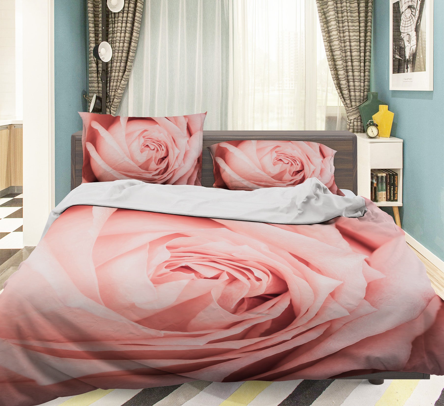 3D Pink Rose 60098 Bed Pillowcases Quilt