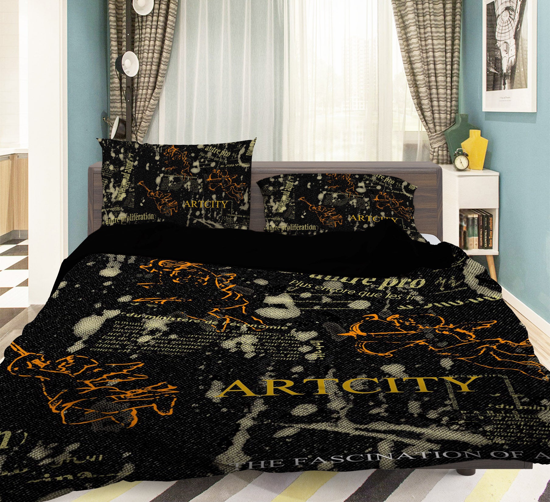 3D Black Art Pattern 075 Bed Pillowcases Quilt