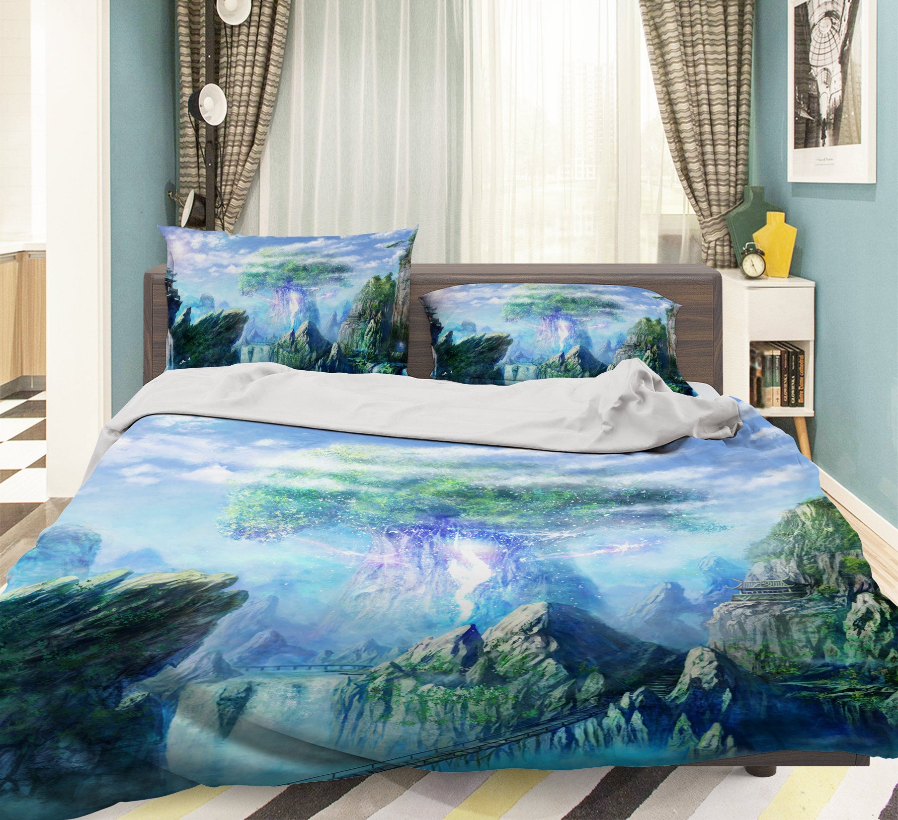3D Mountain Big Tree 12060 Bed Pillowcases Quilt