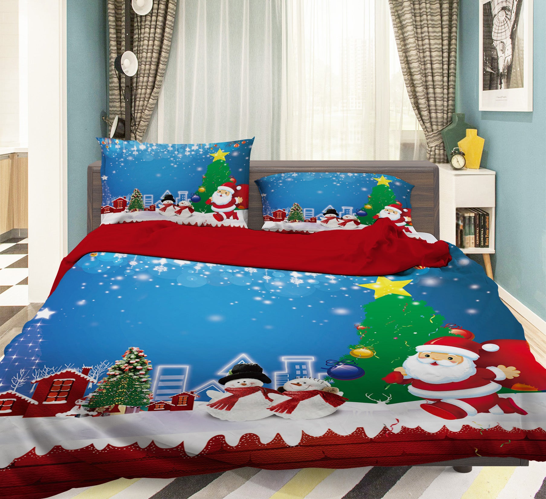 3D Snowman Santa 45004 Christmas Quilt Duvet Cover Xmas Bed Pillowcases