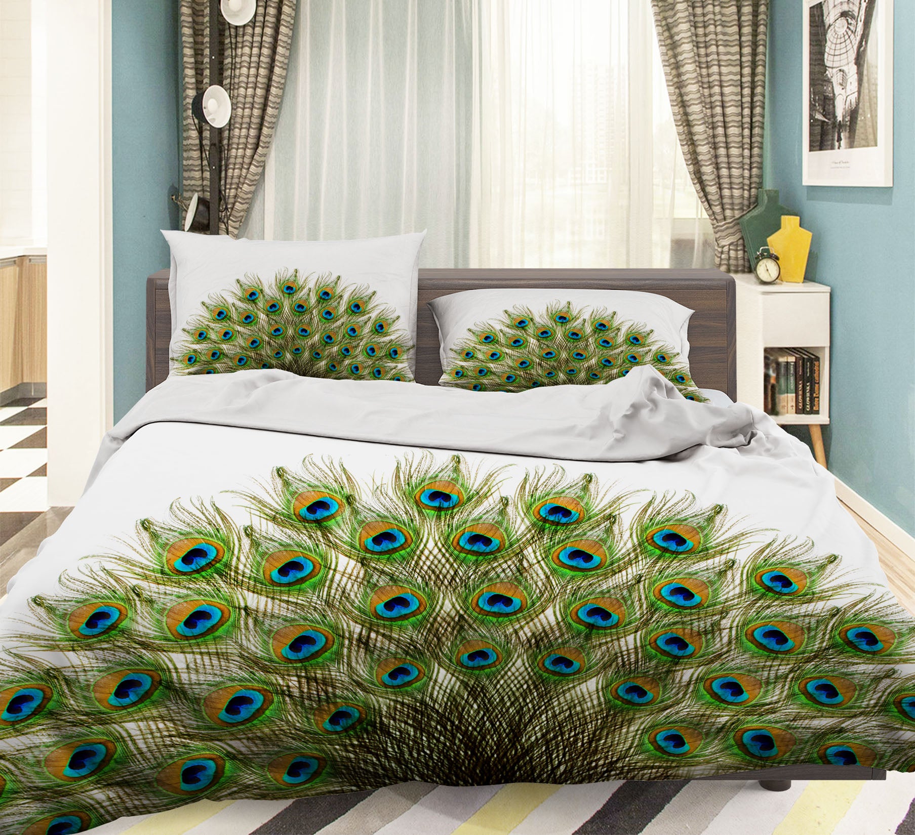 3D Peacock Feather 14229 Bed Pillowcases Quilt