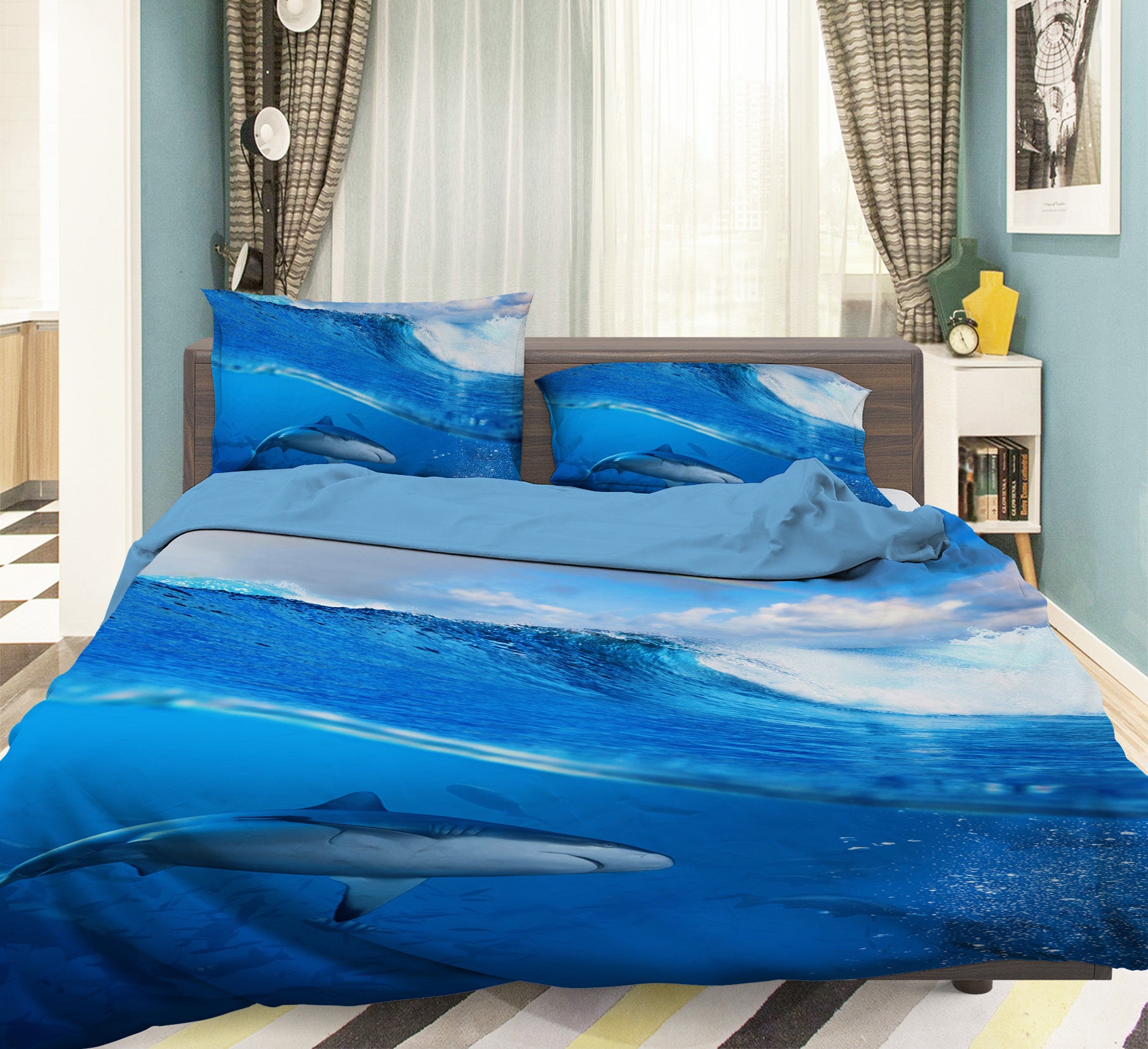 3D Shark Rainbow 032 Bed Pillowcases Quilt