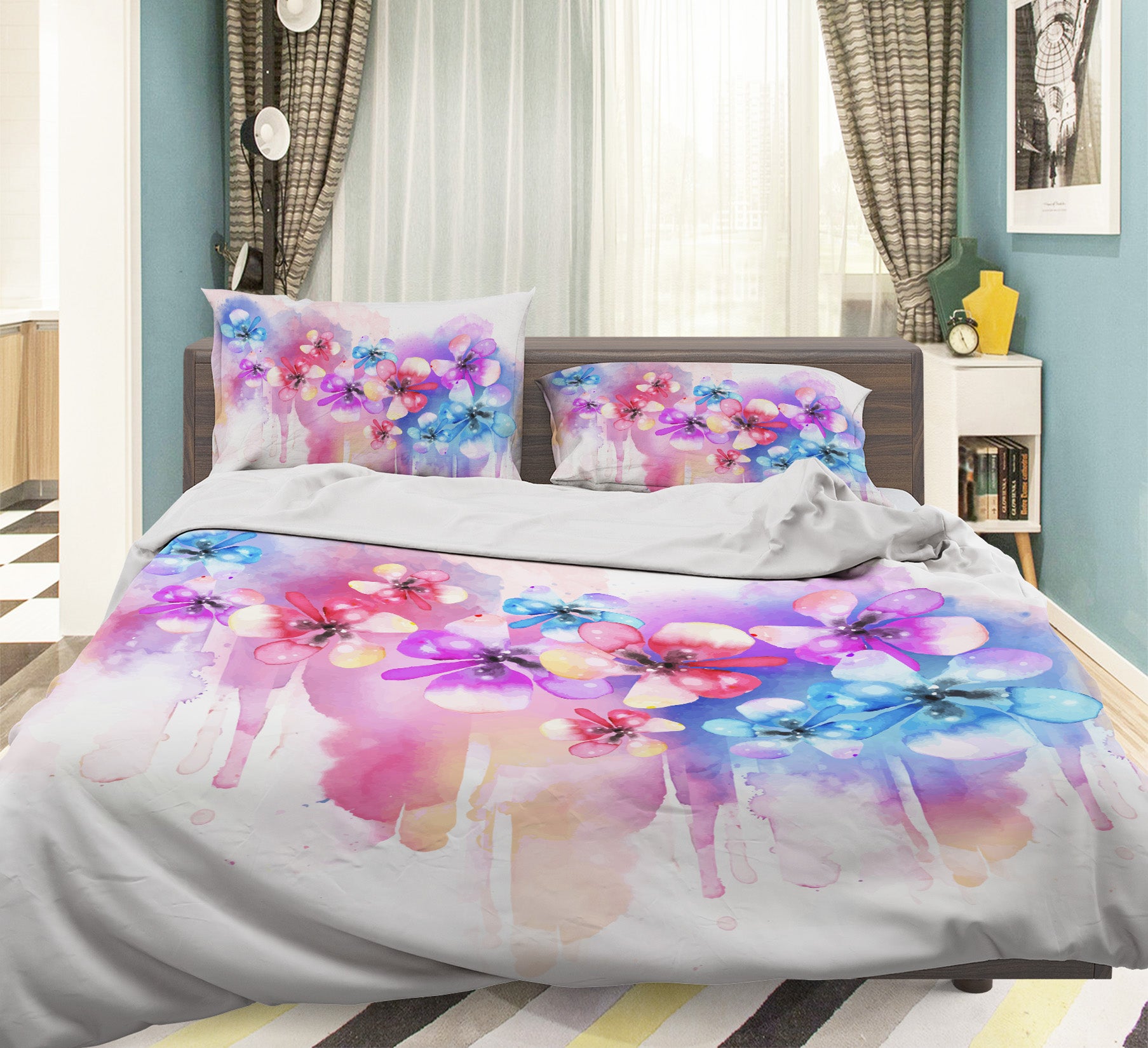3D Watercolor Flowers 60174 Bed Pillowcases Quilt