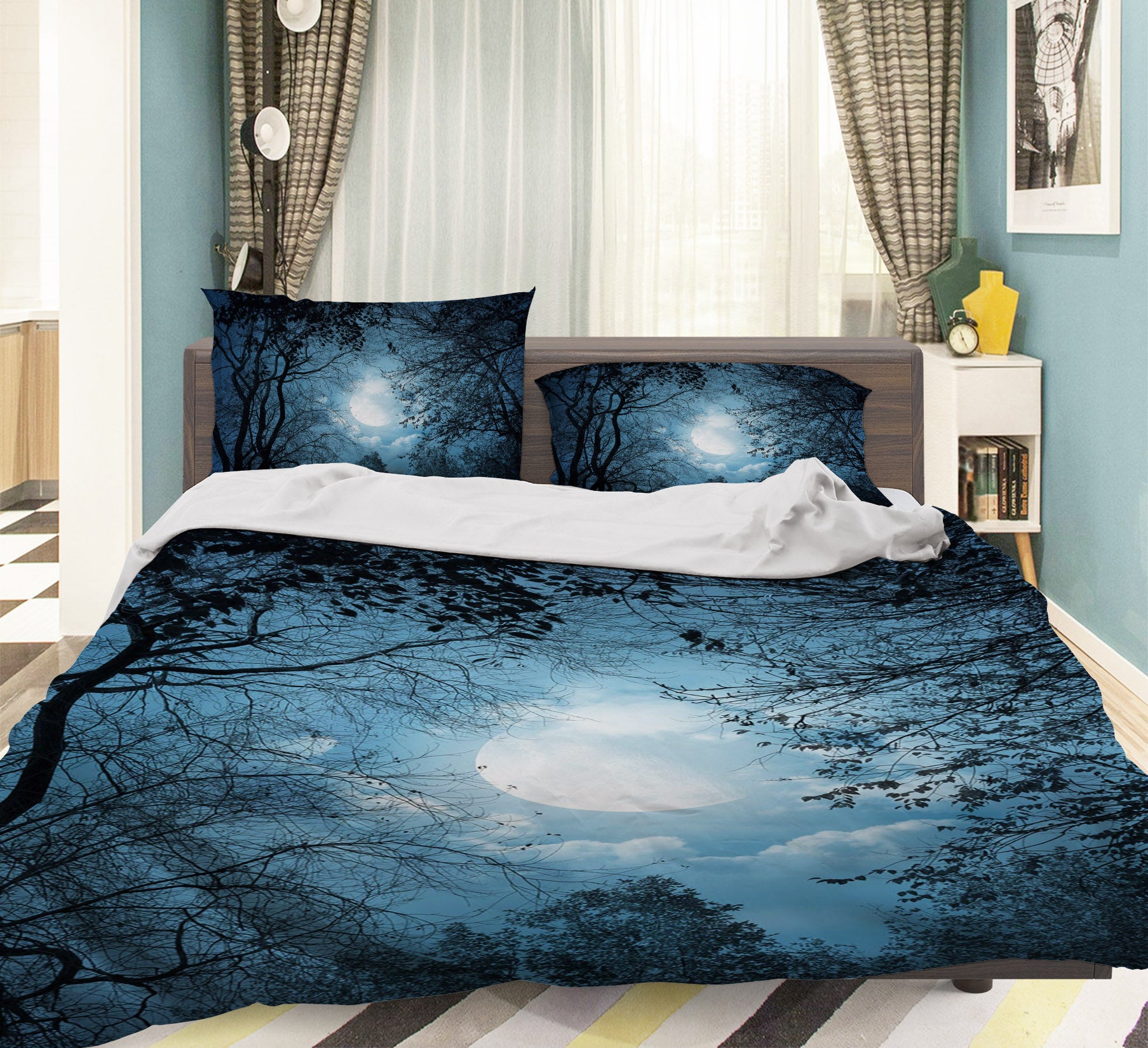 3D Forest Moon 062 Bed Pillowcases Quilt