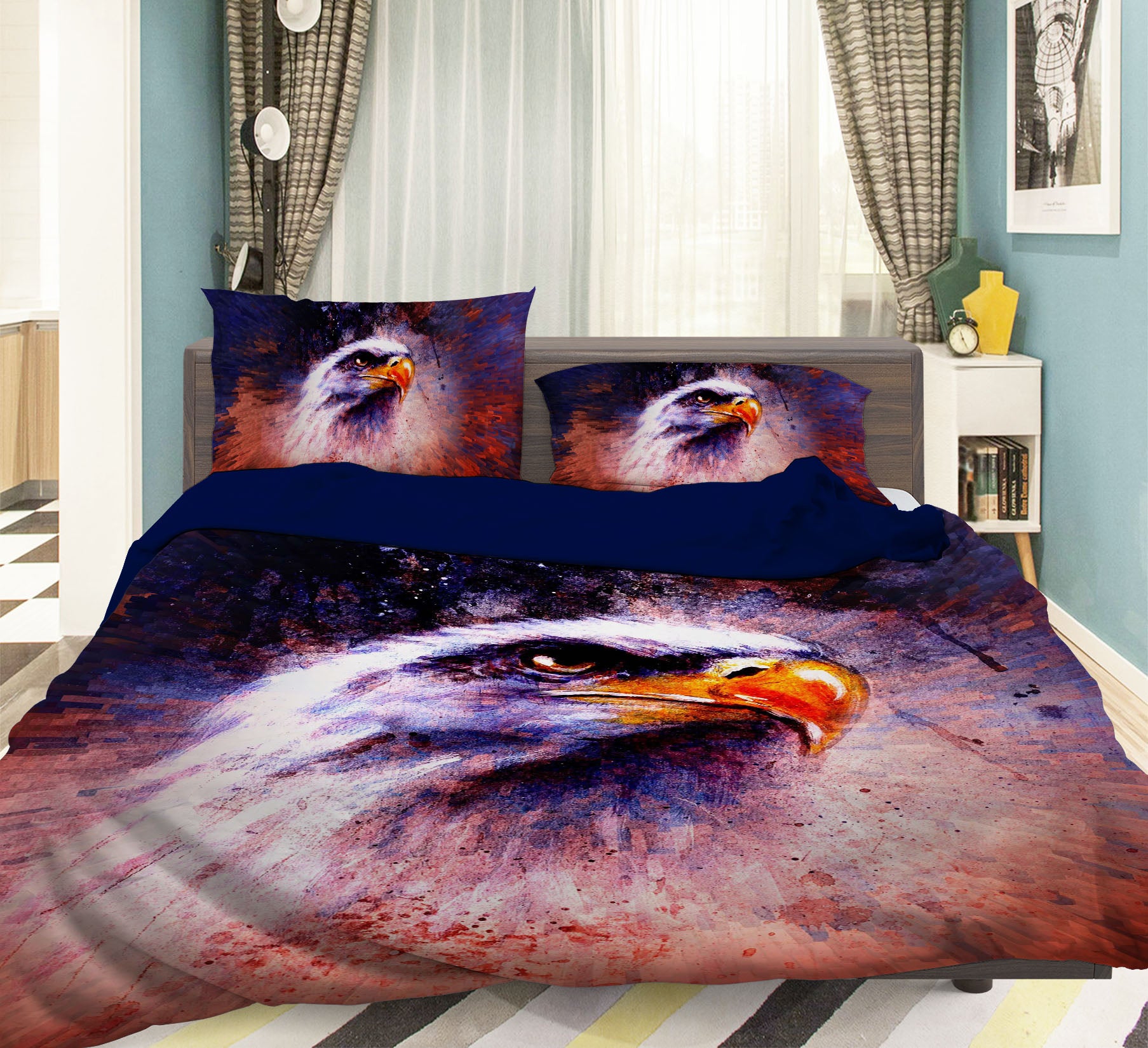 3D Red Eagle 117 Bed Pillowcases Quilt
